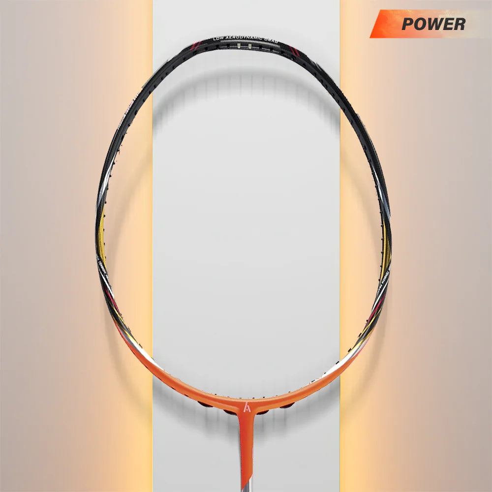 A badminton coach recommending the Ashaway Phantom X - Fire II racket for advanced players.