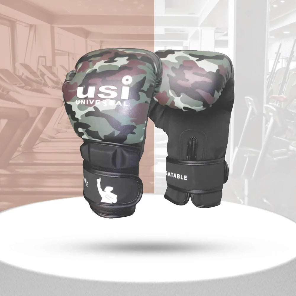 Boxing enthusiast showcasing the USI Universal Contra Training Boxing Gloves