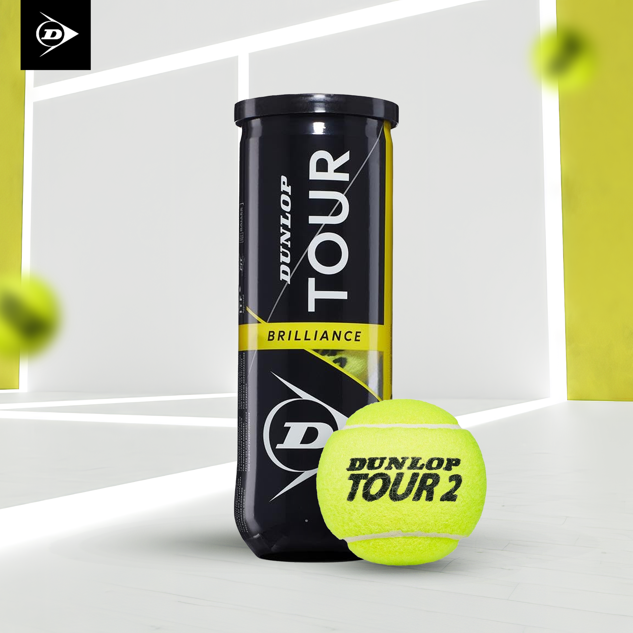Dunlop Tour Brilliance Tennis Balls Can with 3 balls, designed for advanced players.