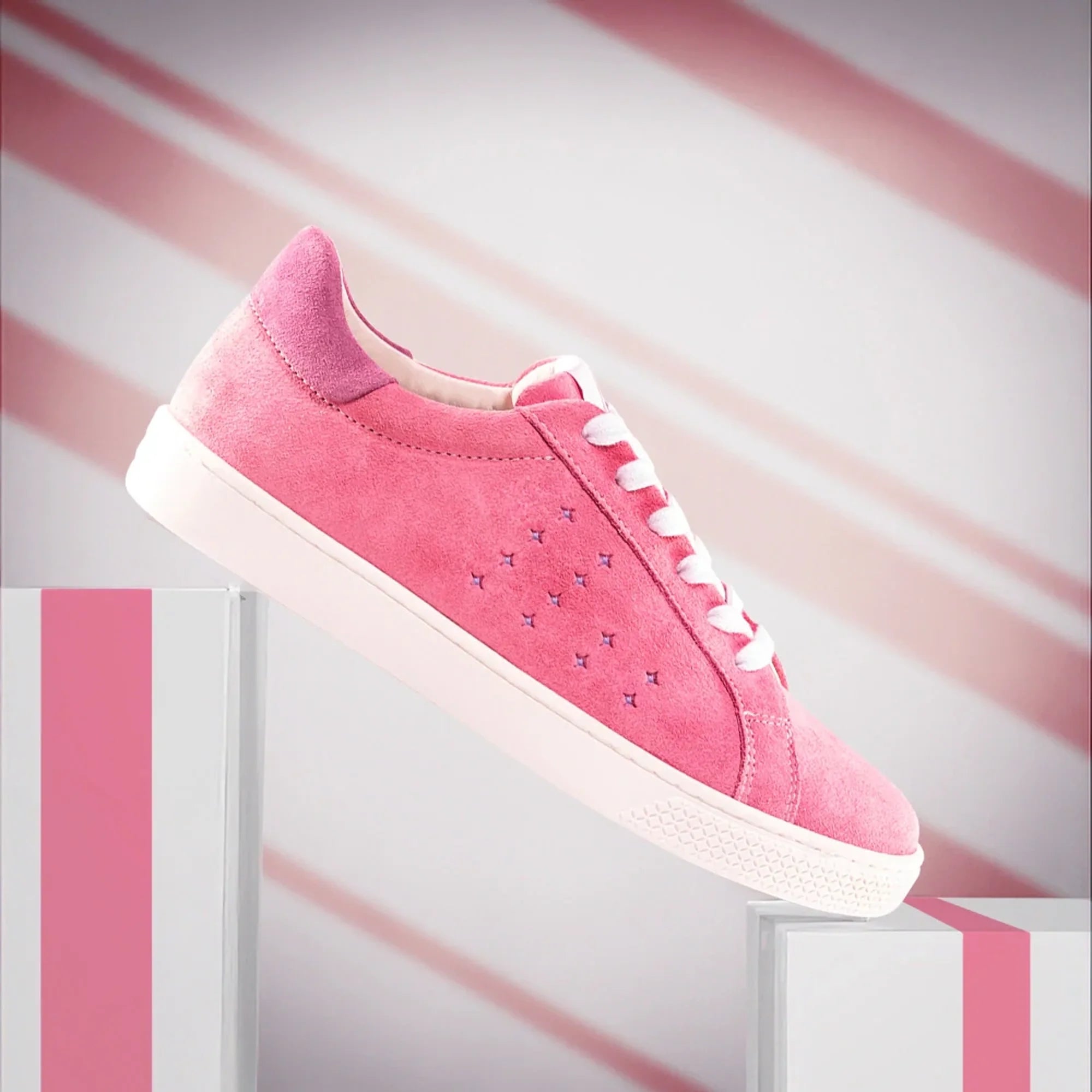 Lazo Halo Sneaker in Cosmic Pink and Nebula Purple with unique tongue graphic.