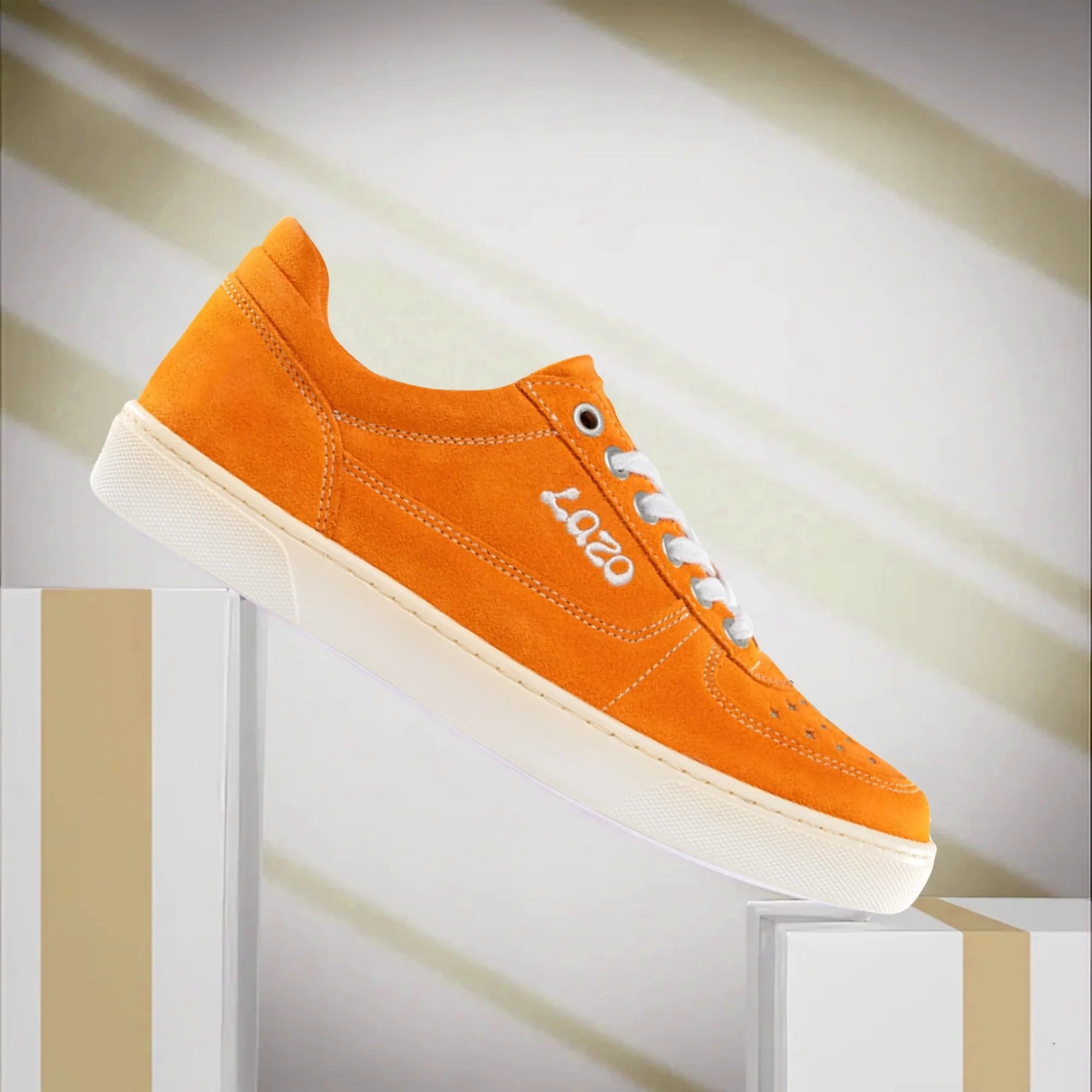 Review of Lazo Hypernova Sneakers in Sunstone Orange, highlighting style and eco-friendliness.
