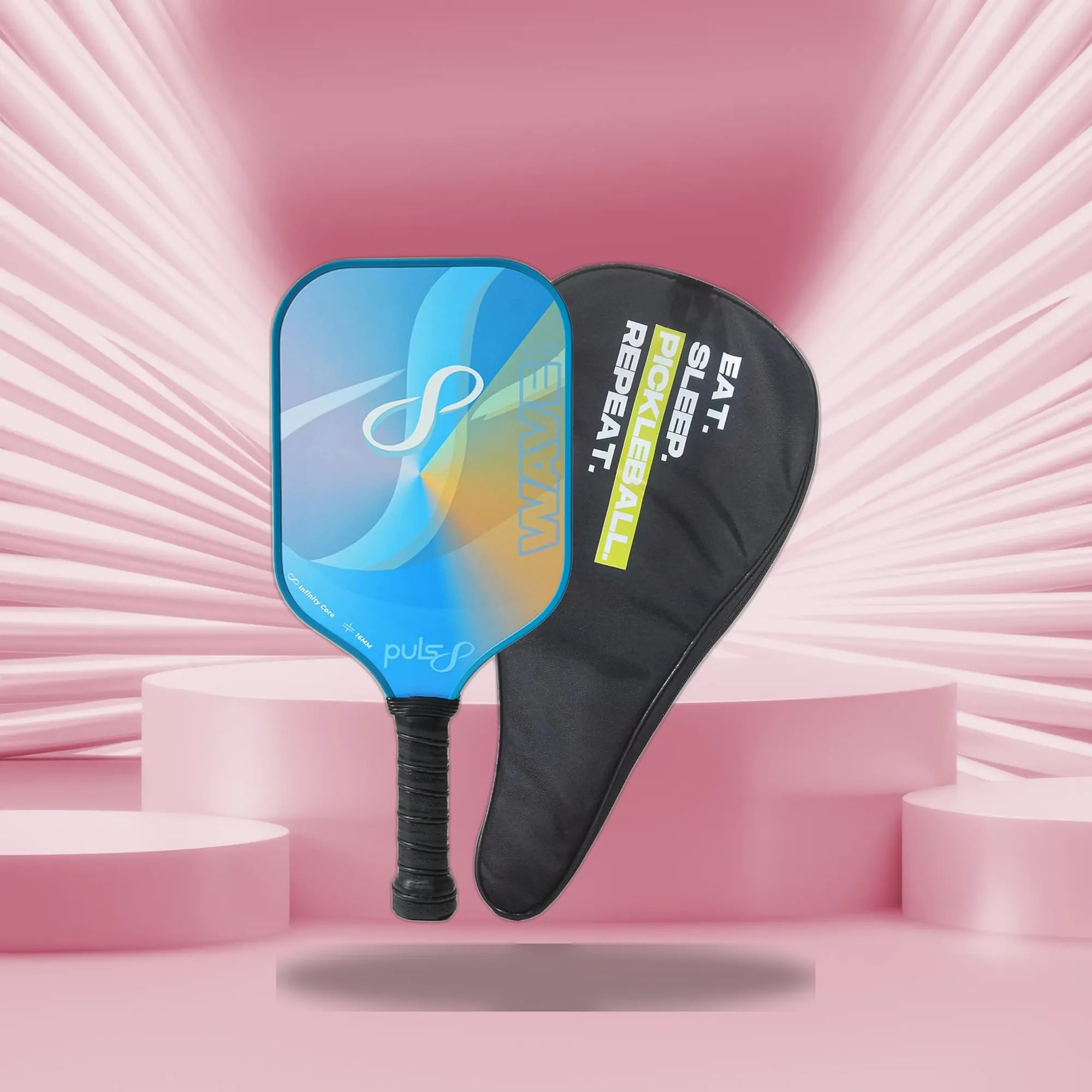 A vibrant scene of a pickleball game in action, showcasing players and equipment.