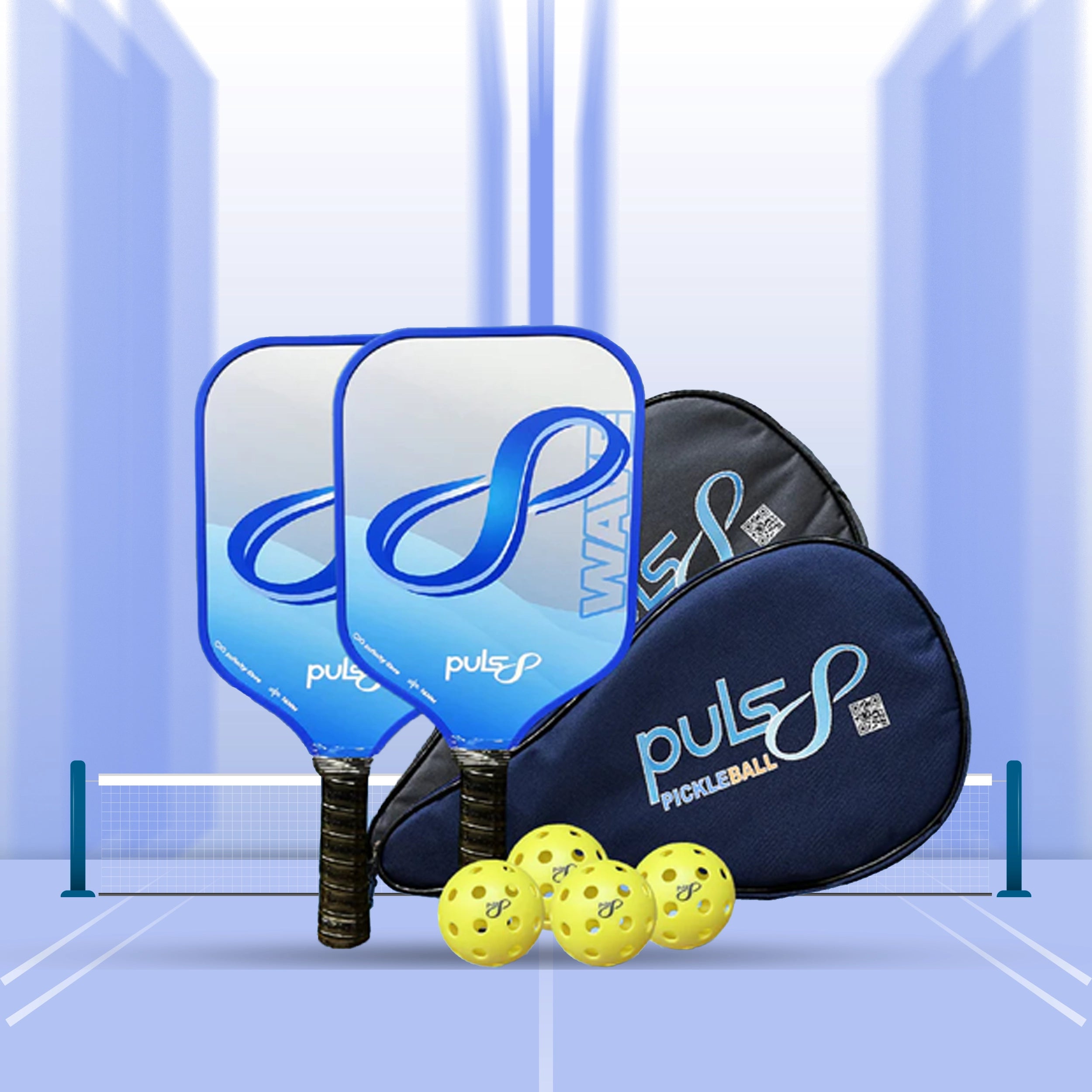 Puls8 Wave V2 Cold Pressed Pickleball Paddle 16mm (2 Paddles + 2 Cover Bag + 4 Balls)