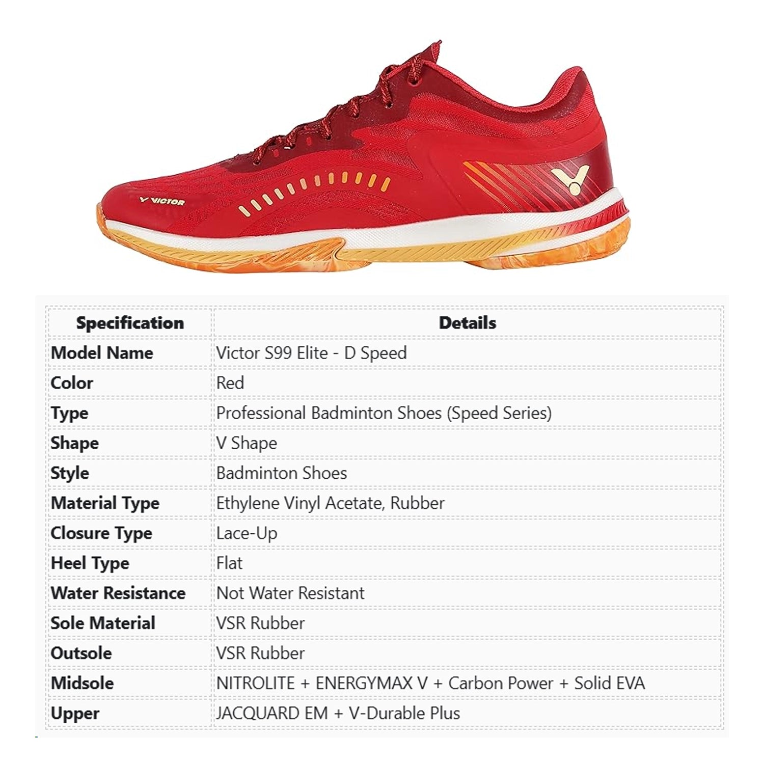 Victor S99 Elite - D Speed Professional V shape Badminton Shoes - Red