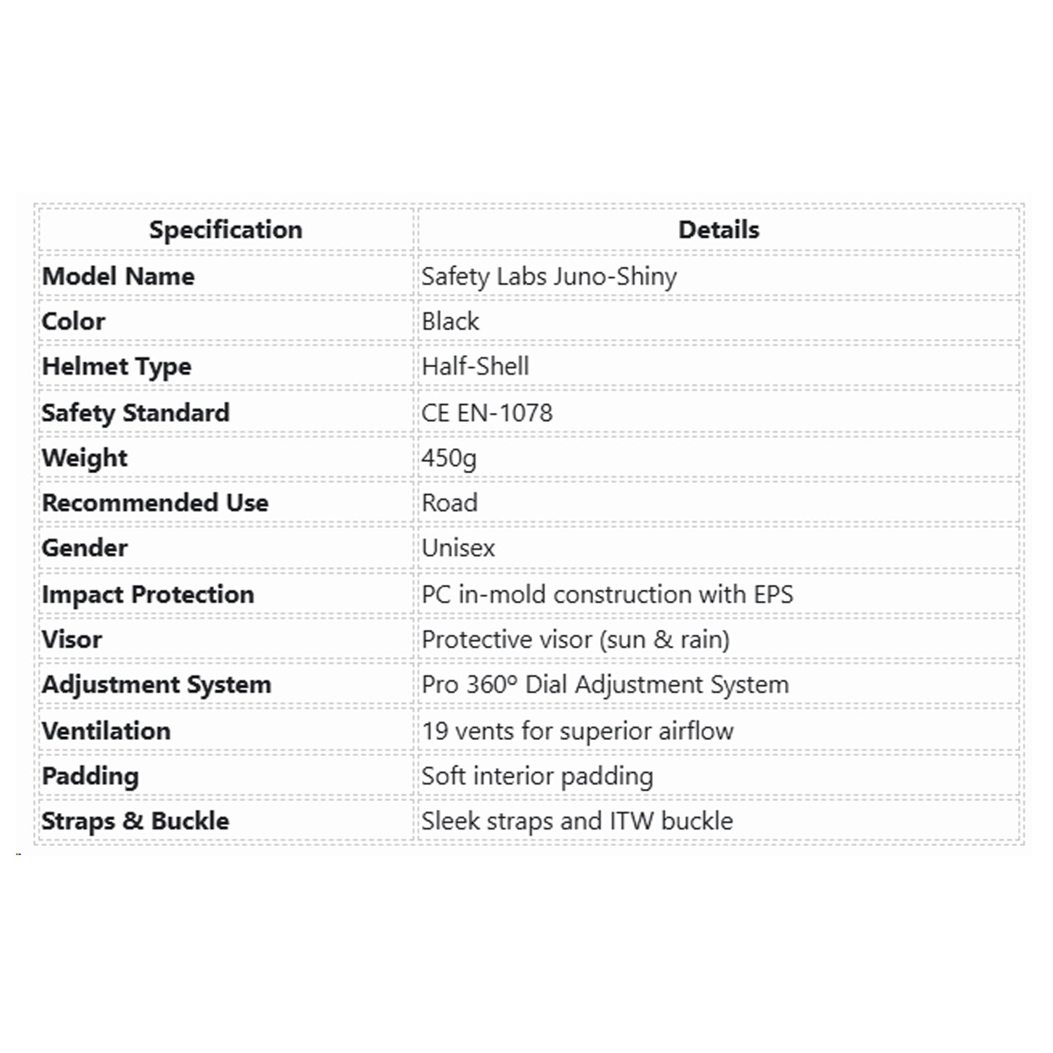 Safety Labs Juno-Shiny Adult Cycling Helmet - Black