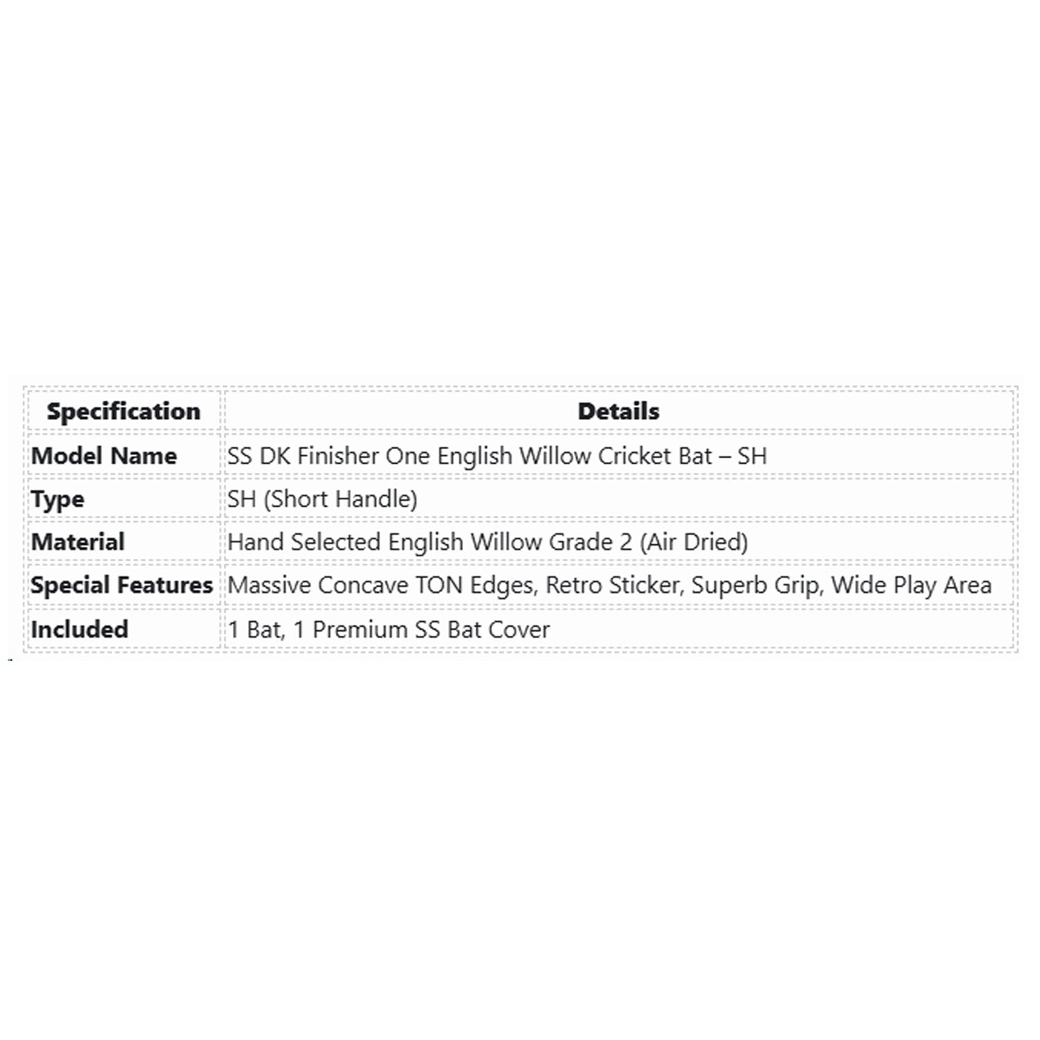 SS DK Finisher One English Willow Cricket Bat - SH