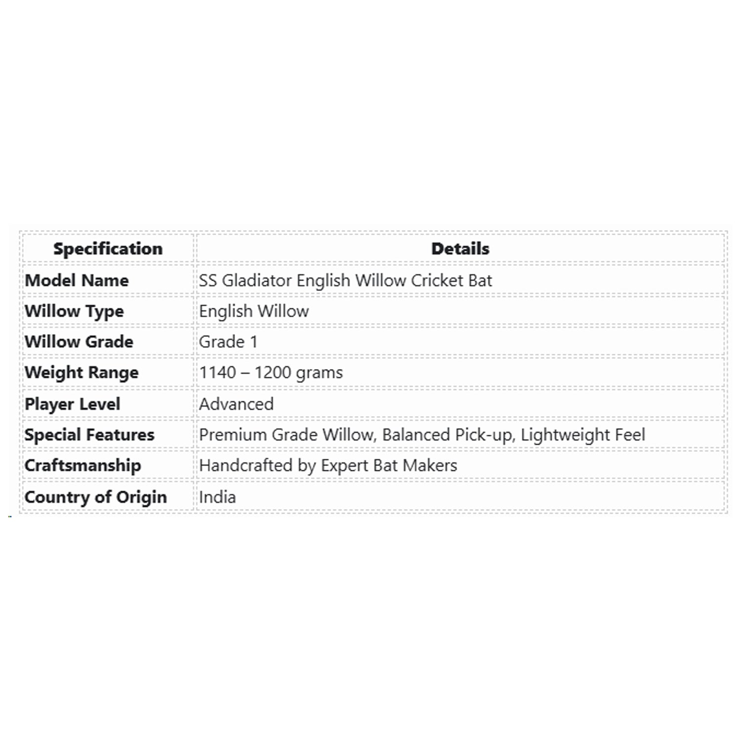 SS Gladiator English Willow Cricket Bat - SH