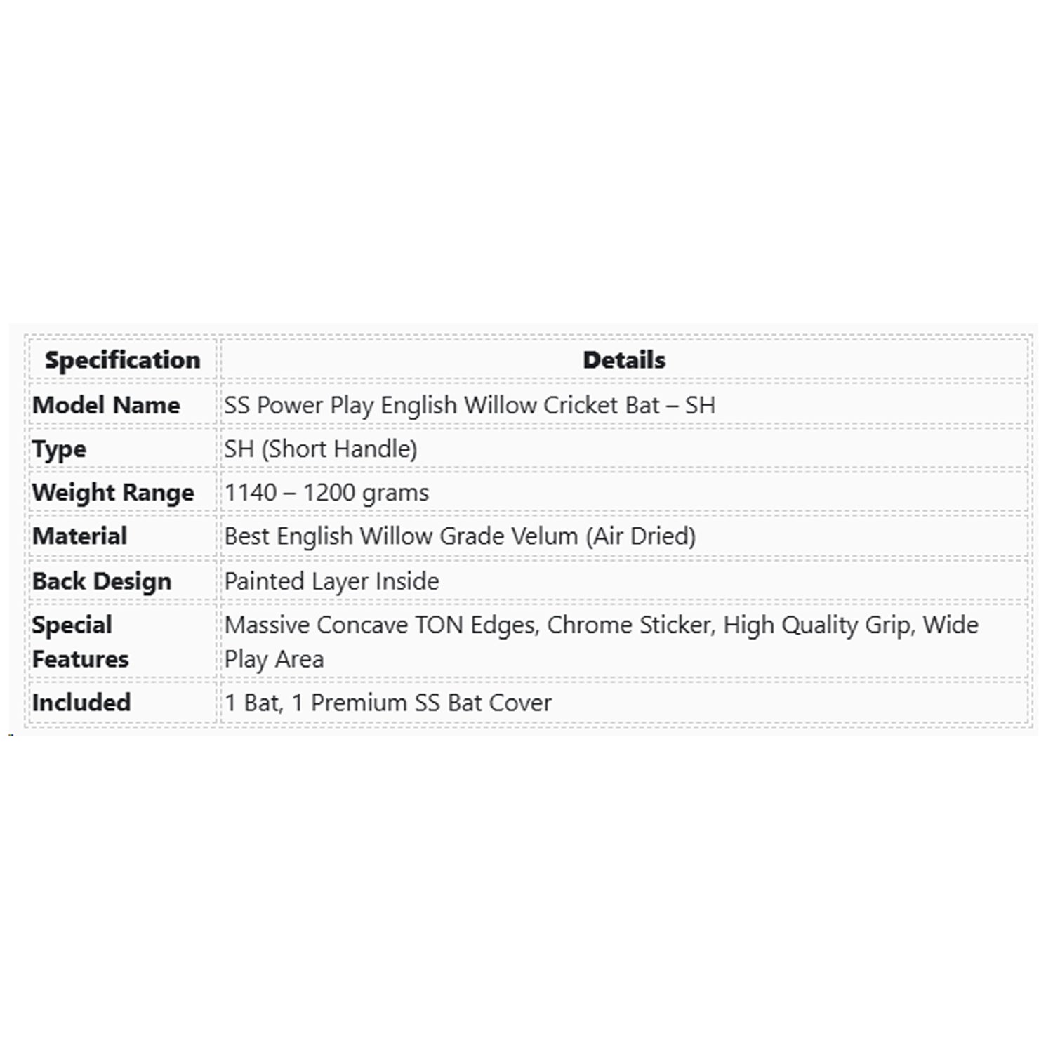 SS Power Play English Willow Cricket Bat - SH
