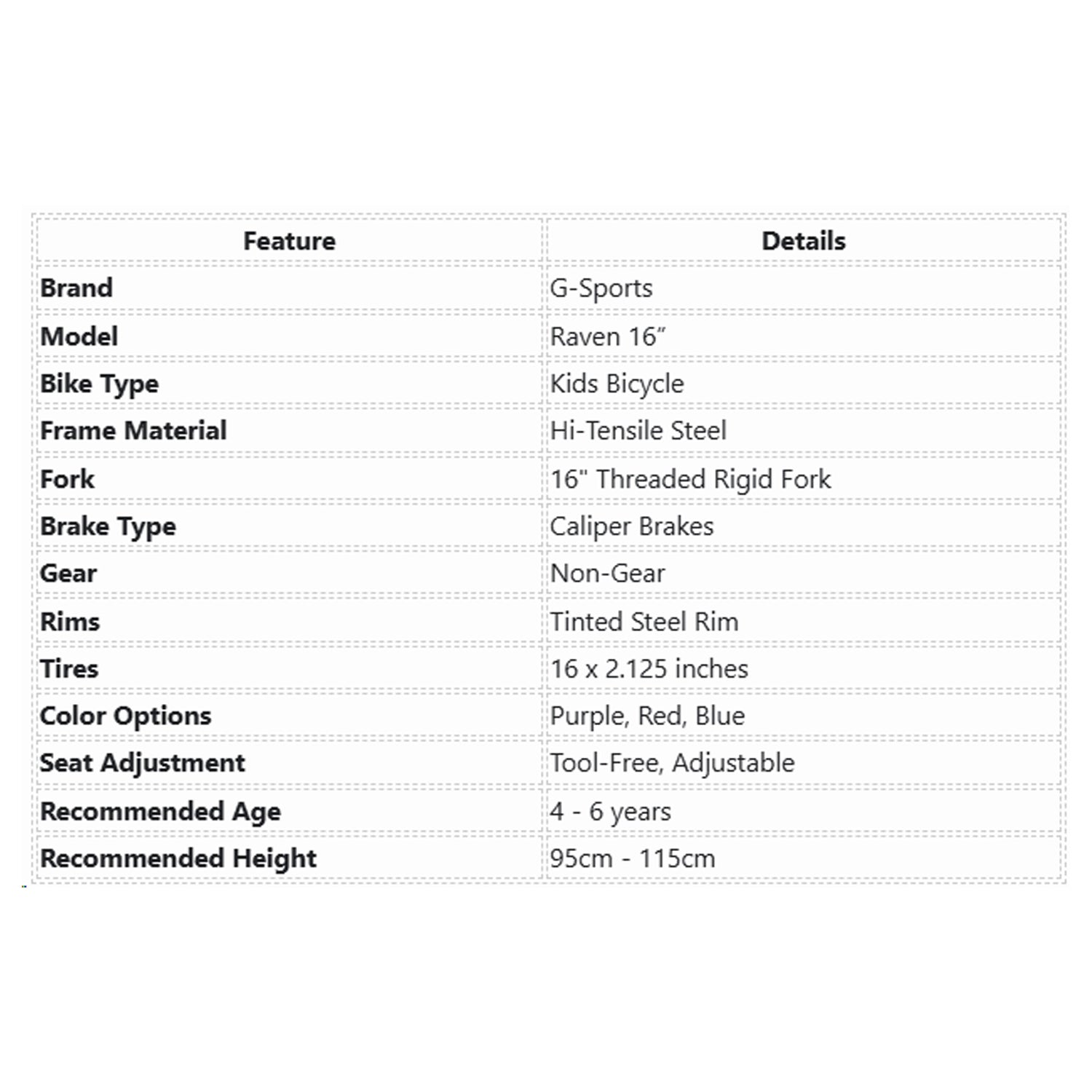 G-Sports Raven 16 Kids Bicycle - Blue