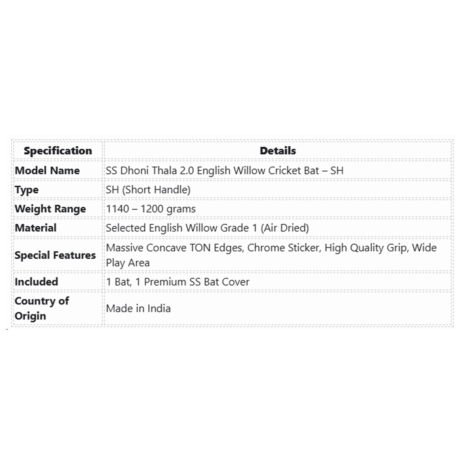 SS Dhoni Thala 2.0 English Willow Cricket Bat – SH