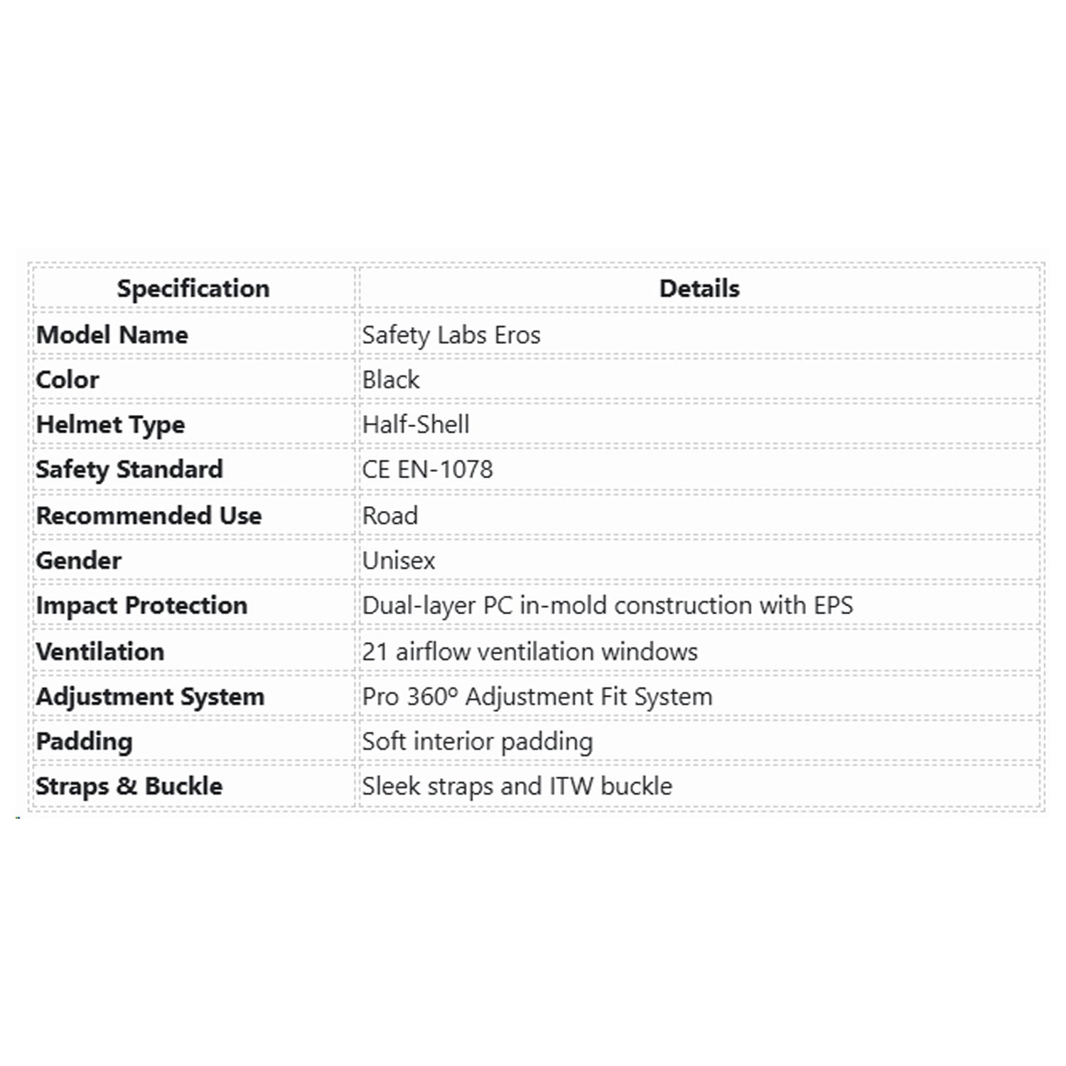 Safety Labs Eros Adult Cycling Helmet - Black