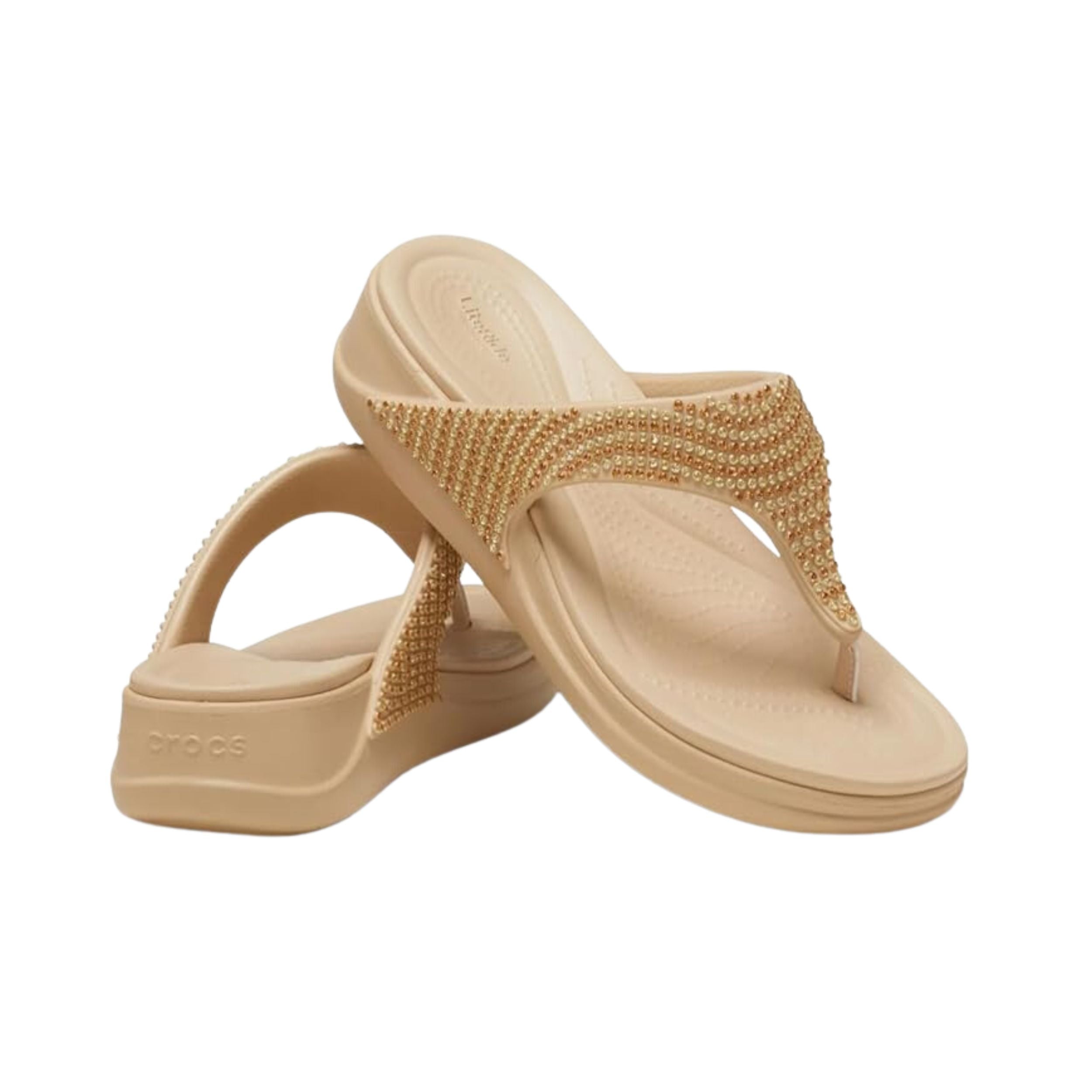 Crocs Women's Boca Bling Flip Wedge W Chai Slipper