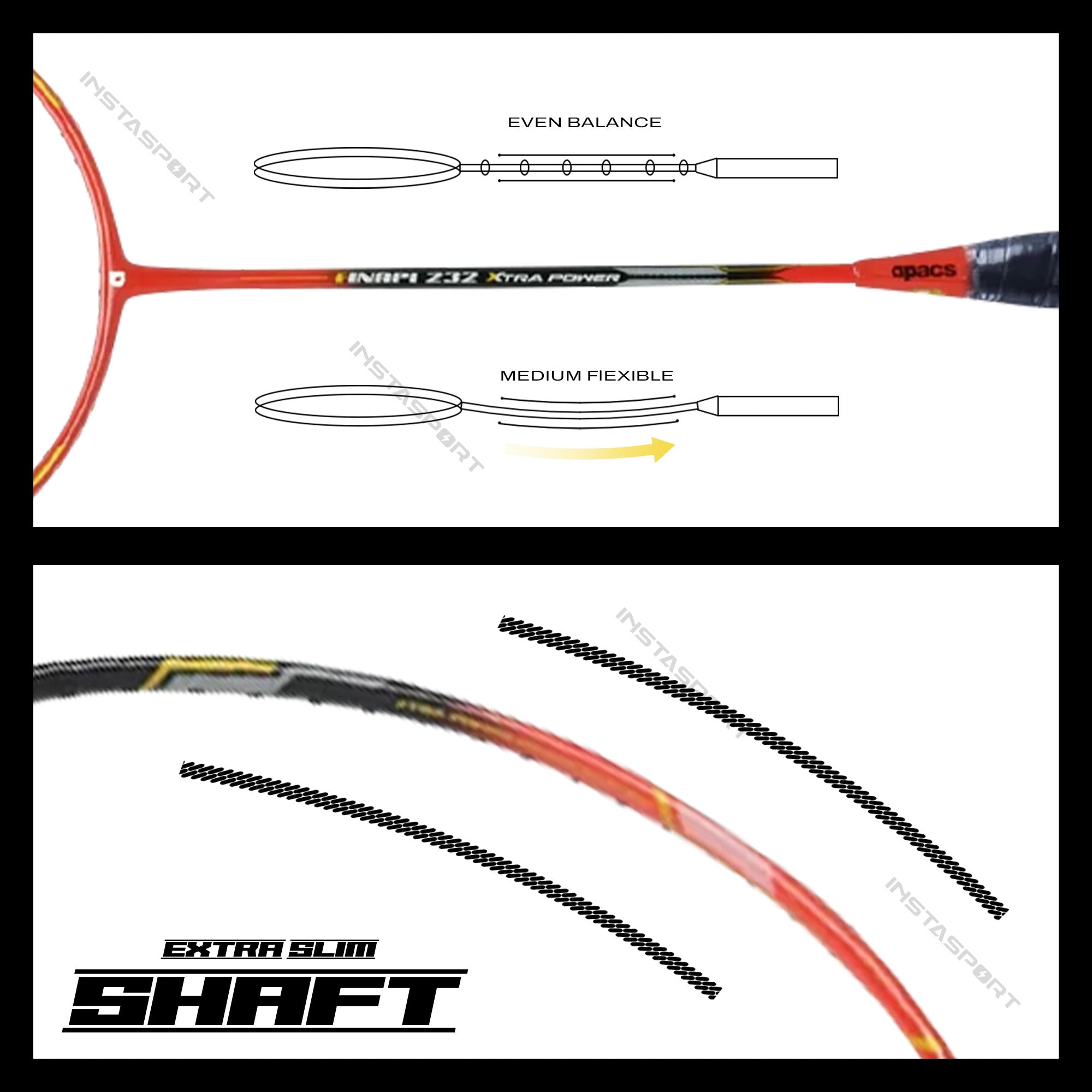 Apacs Finapi 232 XTRA Power Badminton Racket (Red Black) - InstaSport