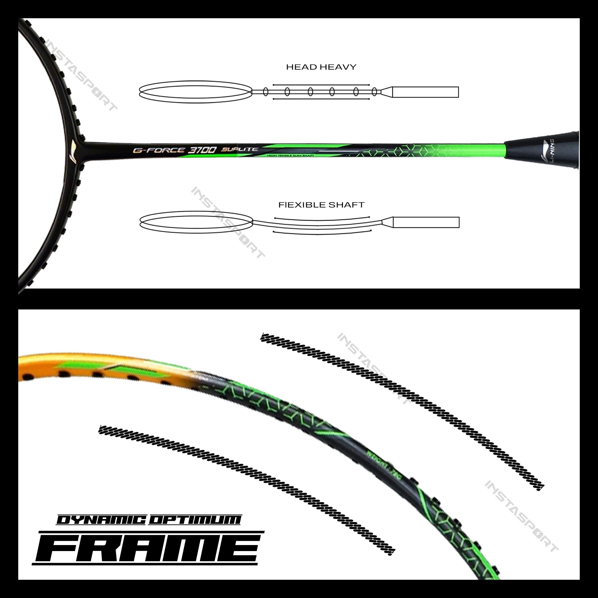 Li-Ning GForce 3700 Superlite Badminton Racket (Black/Amber) - InstaSport