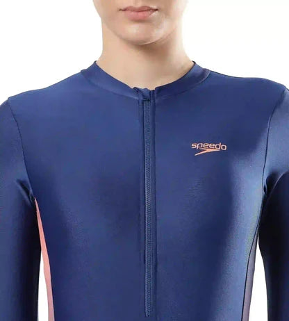 Speedo Women's Endura Brite Long Sleeve Closedback One Piece Swimwear - Ammonite & Soft Coral