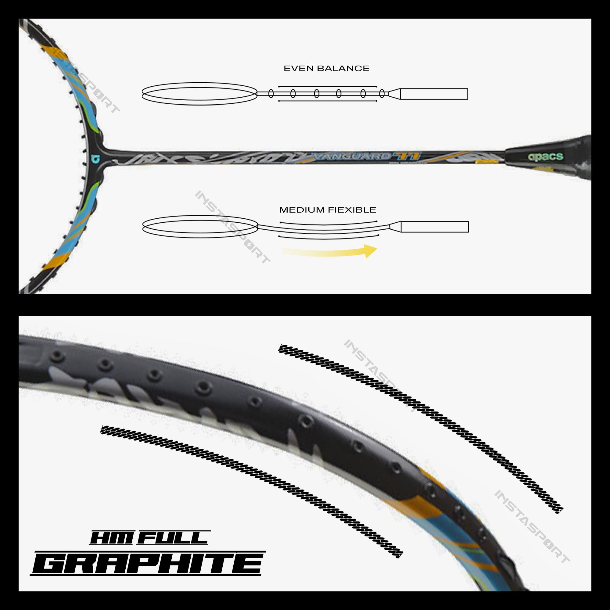 Apacs Vanguard 77 (Grey) Badminton Racket - InstaSport