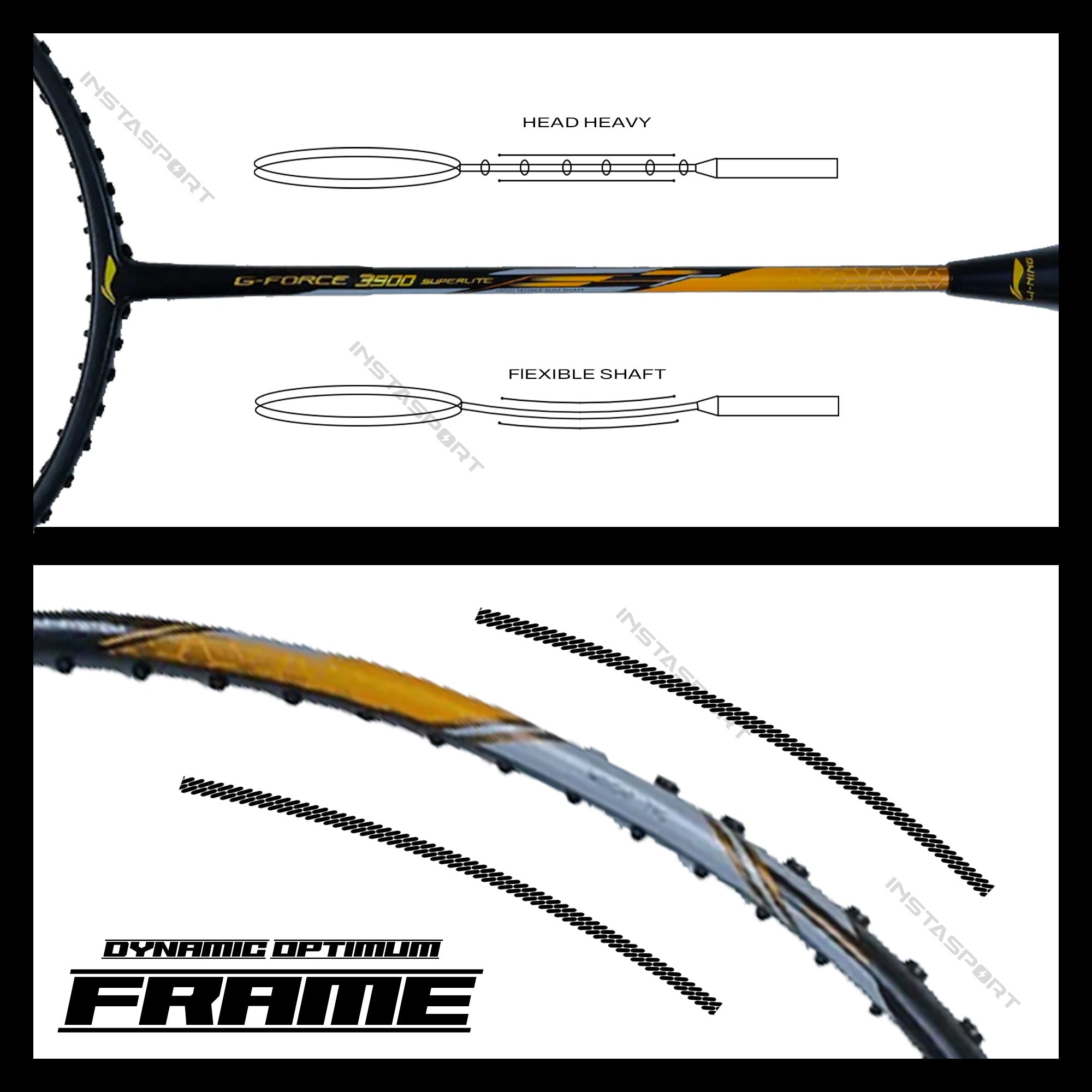Li-Ning GForce 3900 Superlite Badminton Racket (Black/ Gold) - InstaSport
