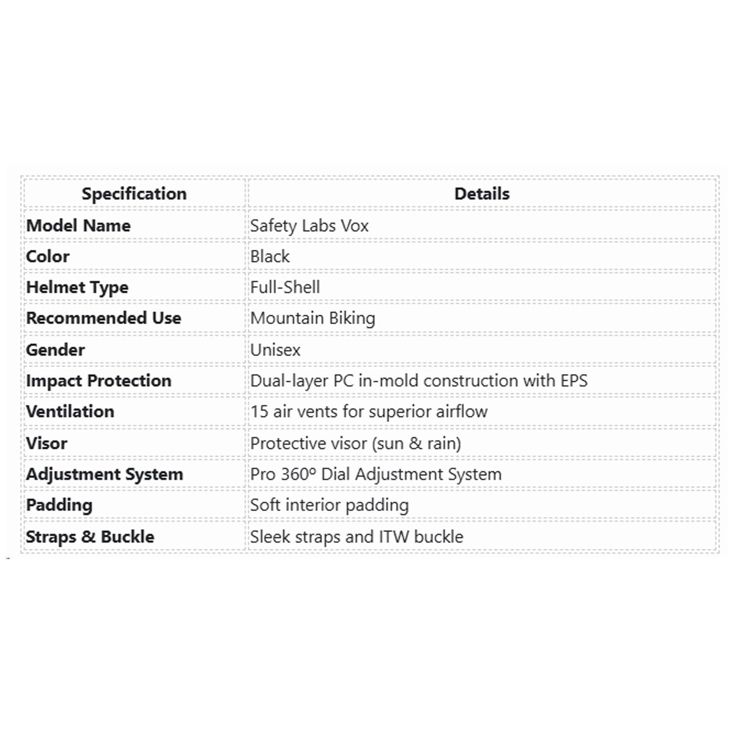 Safety Labs Vox Adult Cycling Helmet - Black