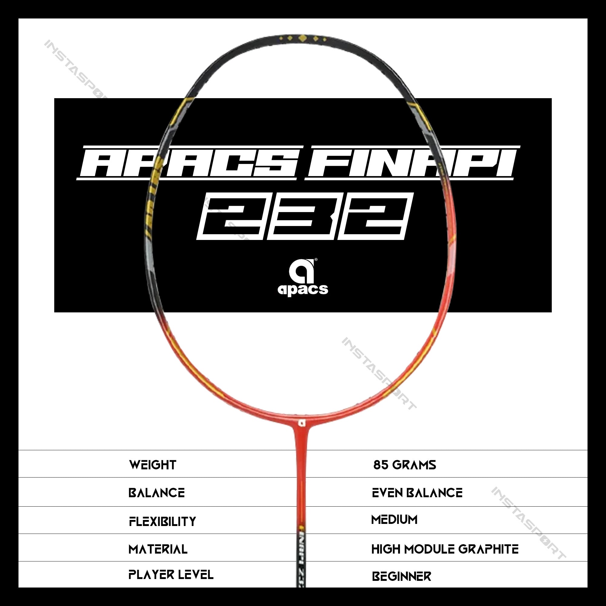 Apacs Finapi 232 XTRA Power Badminton Racket (Red Black) - InstaSport