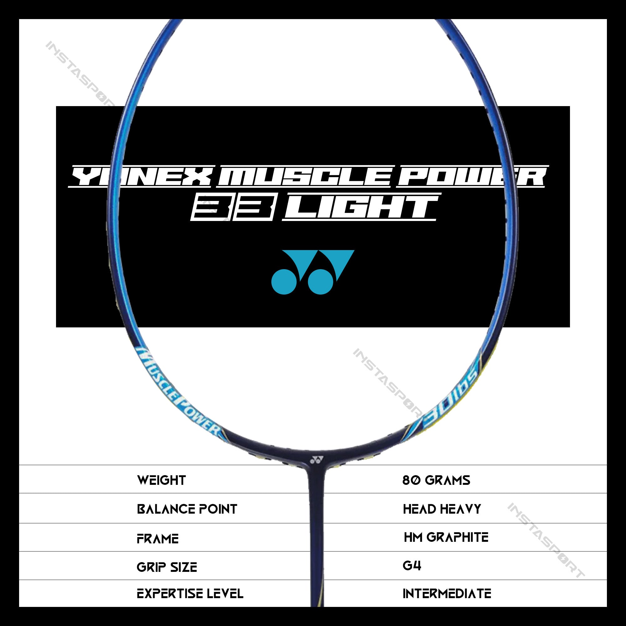 YONEX Muscle Power 33 Light Badminton Racket (Green/ Blue) - InstaSport
