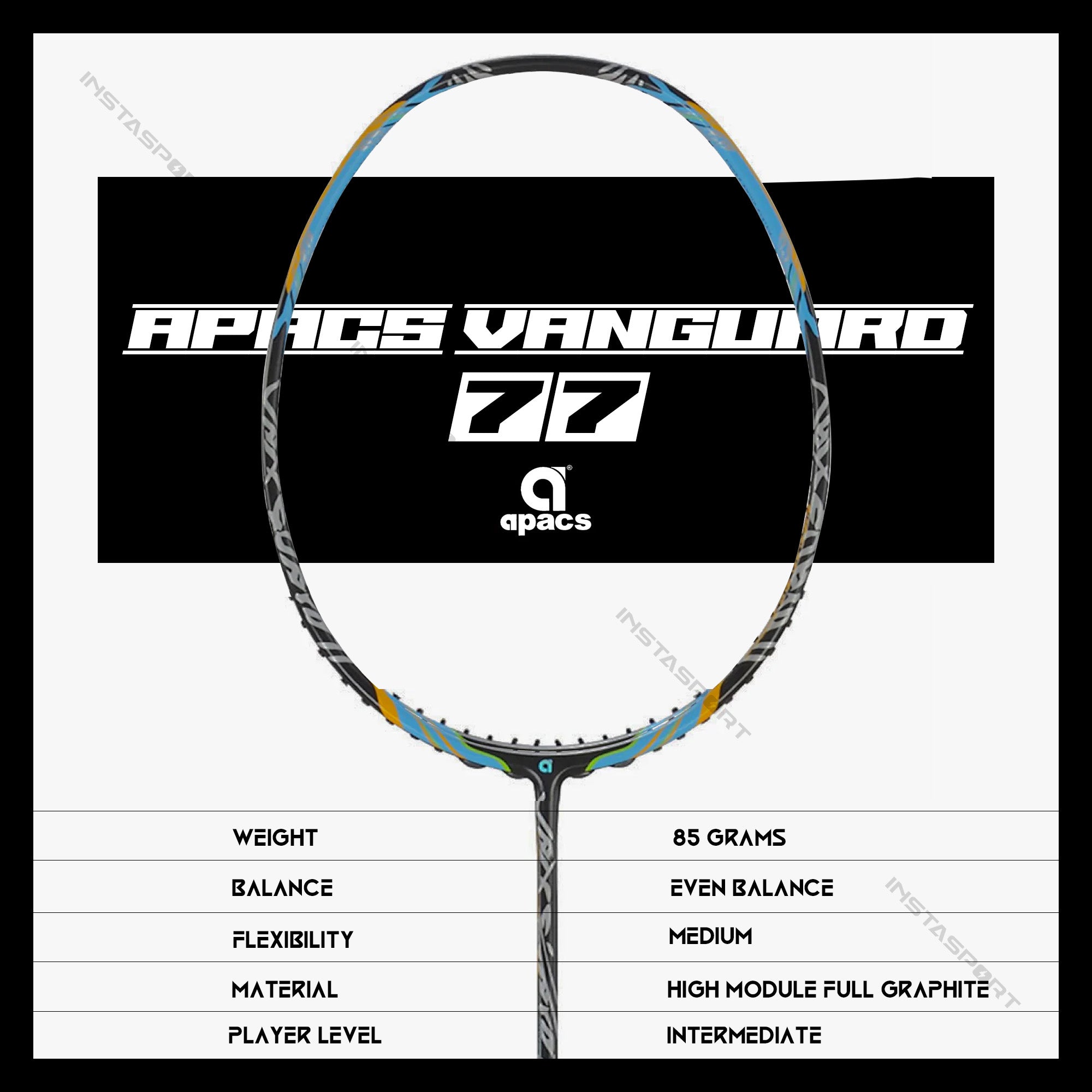 Apacs Vanguard 77 (Grey) Badminton Racket - InstaSport