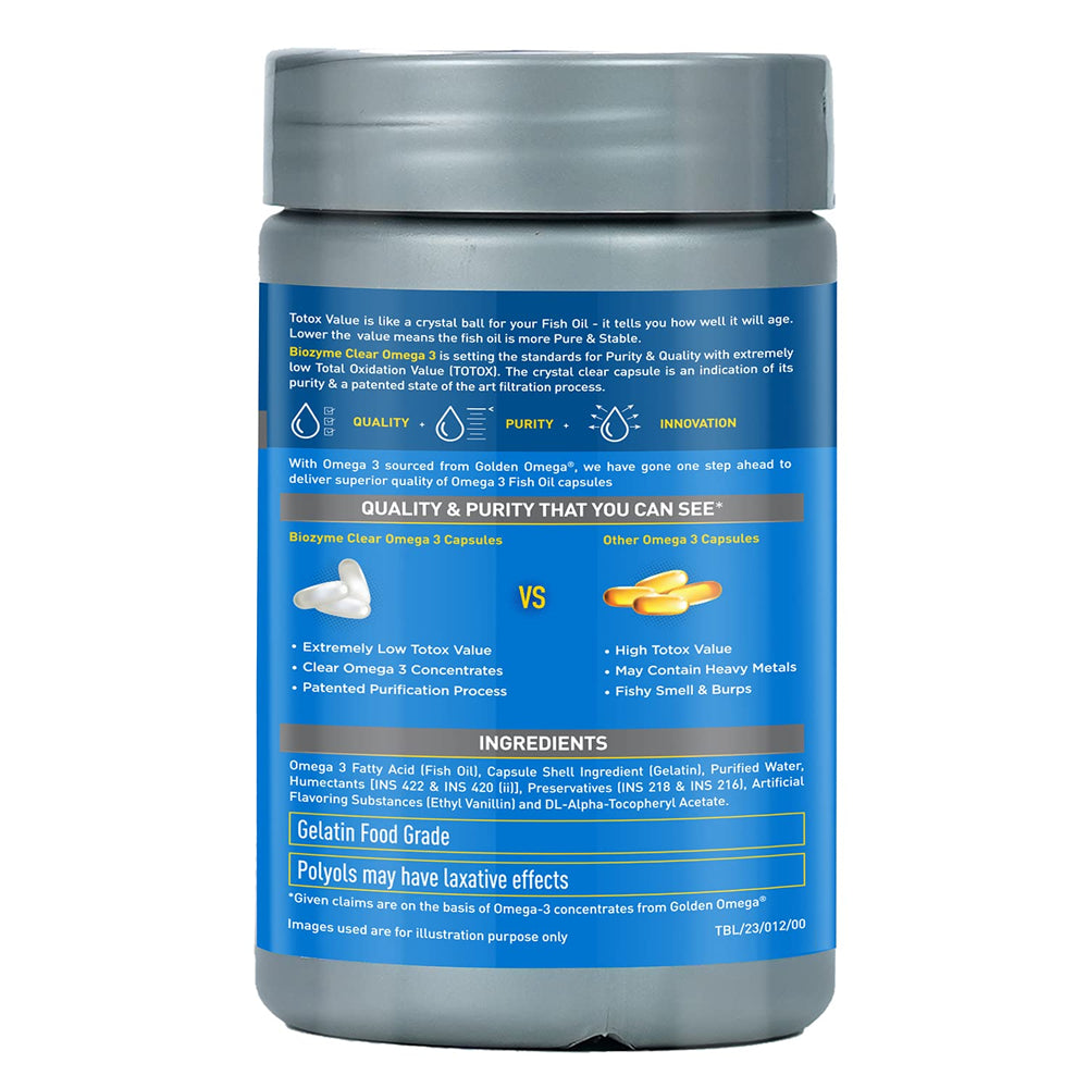 MuscleBlazeBiozyme Clear Omega-3 (60 Capsules) - InstaSport