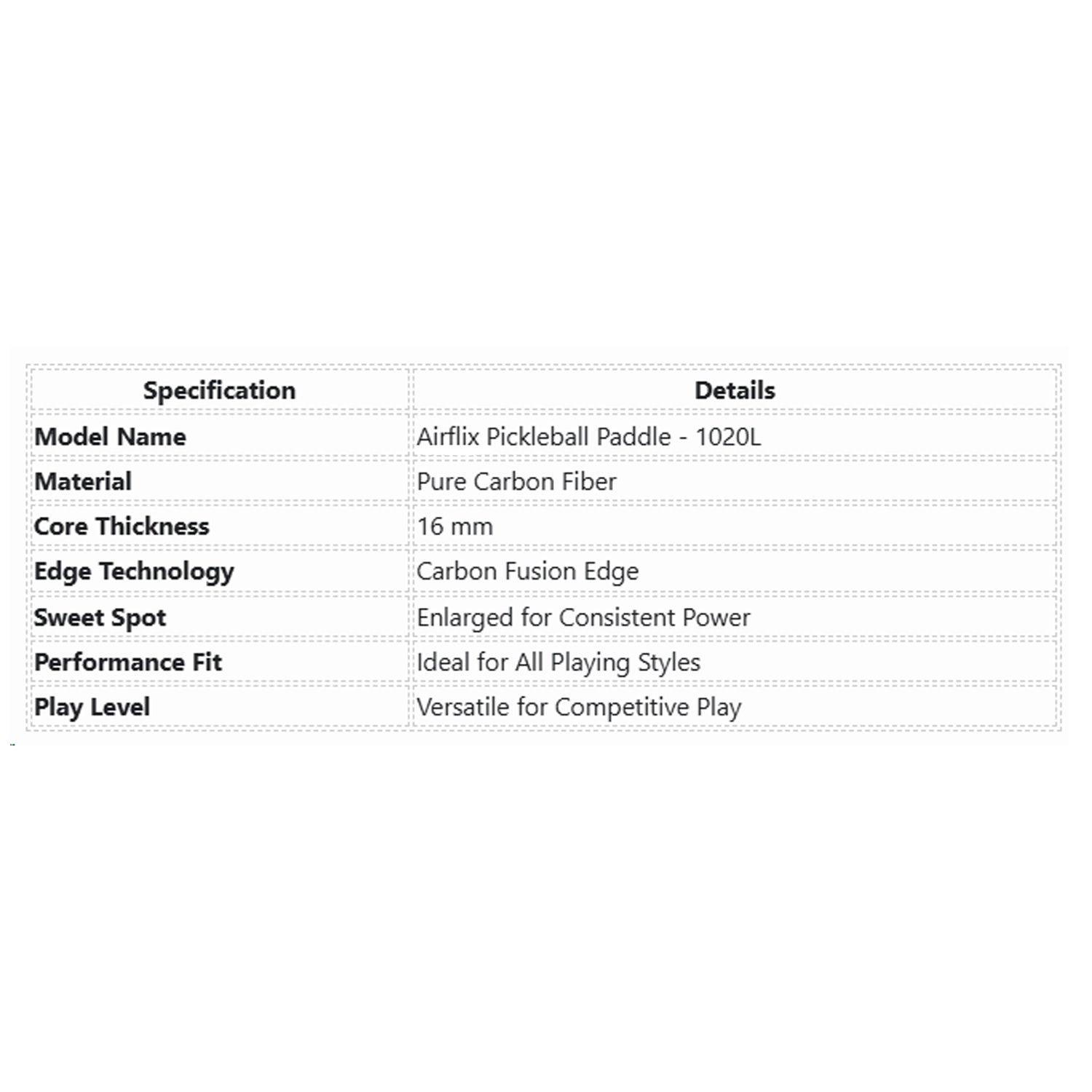 Airavat_Airflix_1020L_Pickleball_Paddle_Specifications_InstaSport