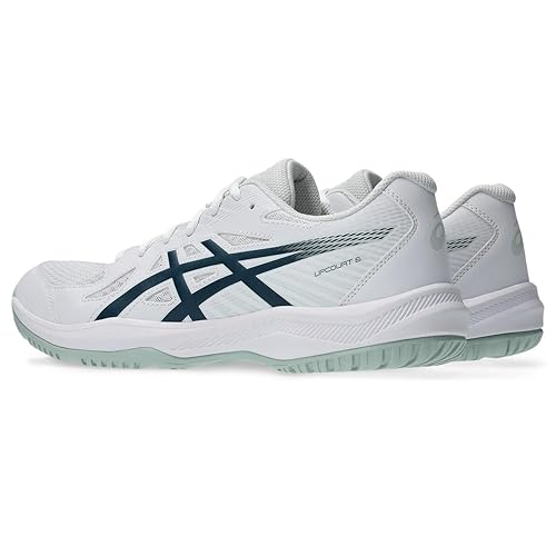 Asics_Upcourt6_Badminton_Shoes_White_Tranquil_Team_Left_InstaSport