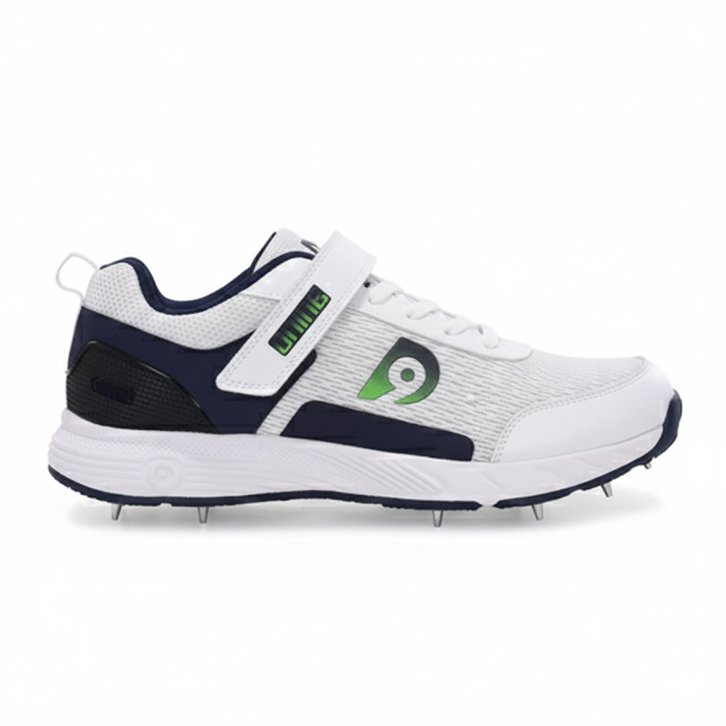 Dnine_Warrior_2_Bowling_Spike_Cricket_Shoes_Navy_Blue_White_Left_InstaSport