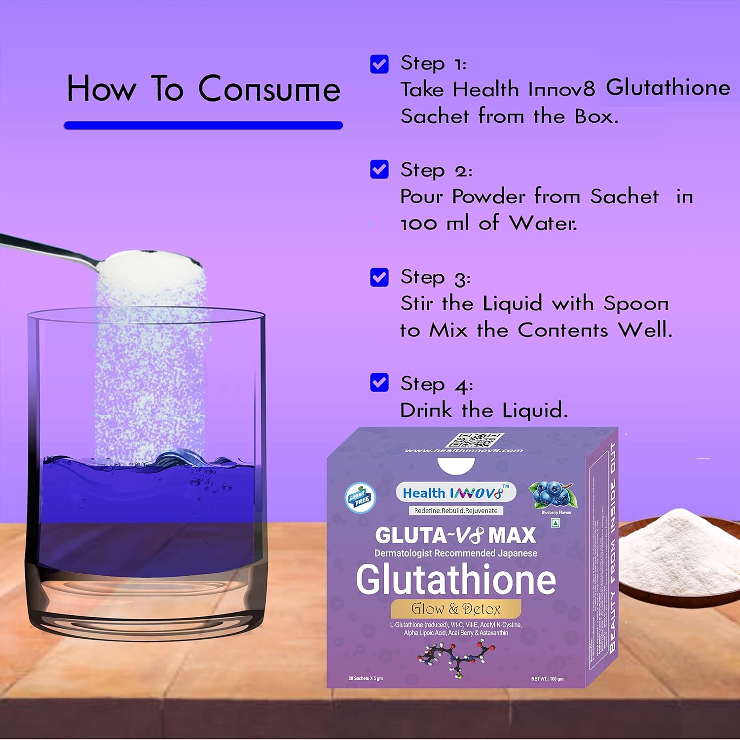 Health_Innov8_Gluthathione_100gm_30_Sachets_BlueBerry_How_To_Use_InstaSport