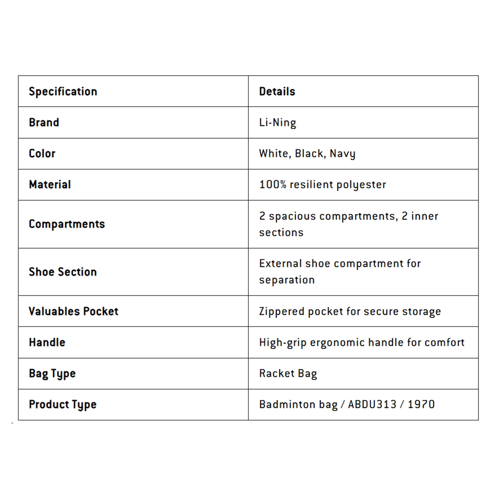 Lining_Endura_Badminton_Kit_bag_Table_InstaSport