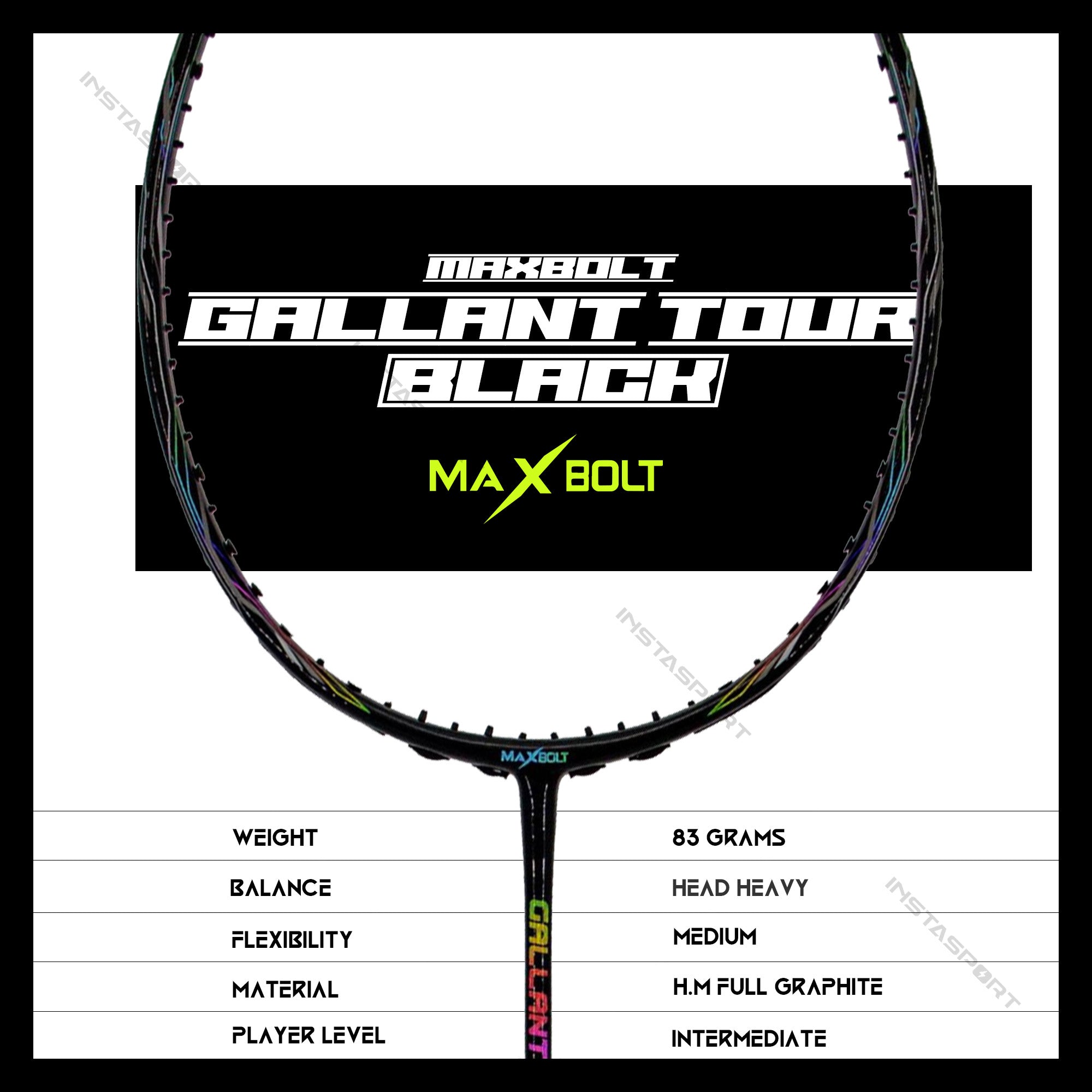 MaxboltGallantTour_Black_BadmintonRacket_Frame_Instasport