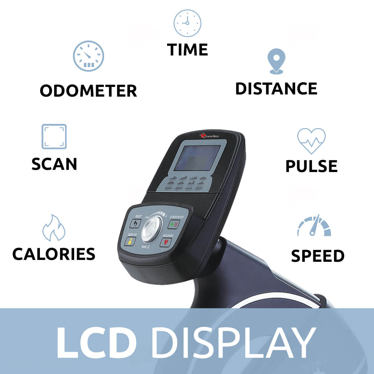 Powermax_BR_900_Commercial_Recumbent_Bike_LCD_Display_InstaSport