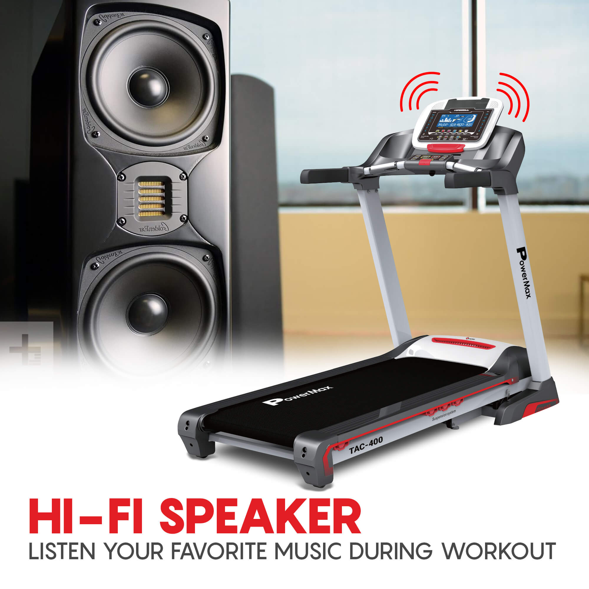 Powermax_TAC_400_Semi_Automatic_Treadmill_Device_Speaker_InstaSport