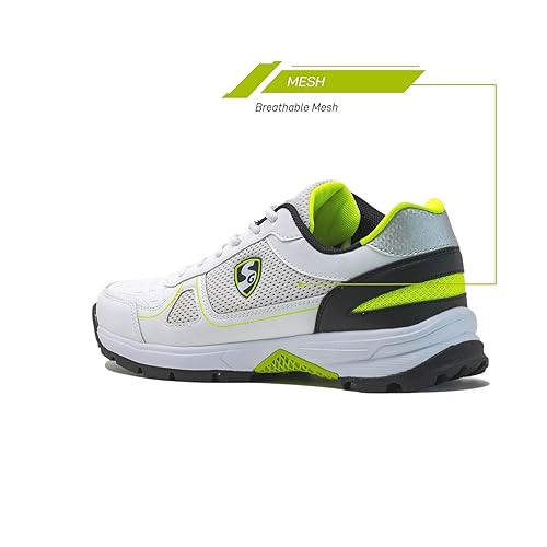 SG_Scorer_6.0_Rubber_Spike_Cricket_Shoes_White_Black_Lime_Mesh_InstaSport