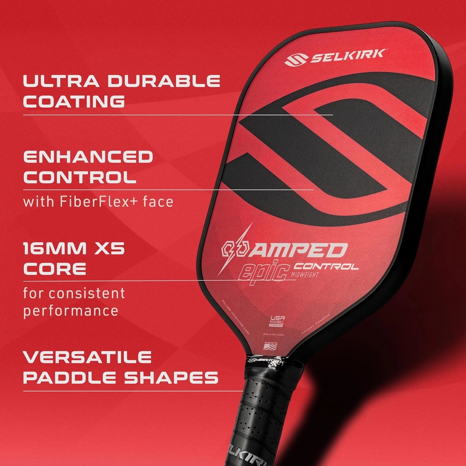 Selkirk_Amped_Control-Invikta_Pickleball_Paddle_16mm_Red_Fullview_Durable_Instasport