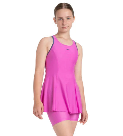 Speedo_Girls_Endura_Brite_Racerback_Swimdress_with_Boyleg_Neon_Violet_Left_InstaSport