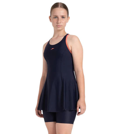 Speedo_Girls_Endurance_10_Racerback_Swimdress_with_Boyleg_True_Navy_Left_InstaSport
