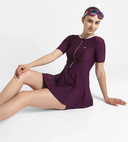 Speedo_Womens_EnduraFlex_ClosedBack_Sleeved_Swimdress_Plum_Dandy_Main_InstaSport
