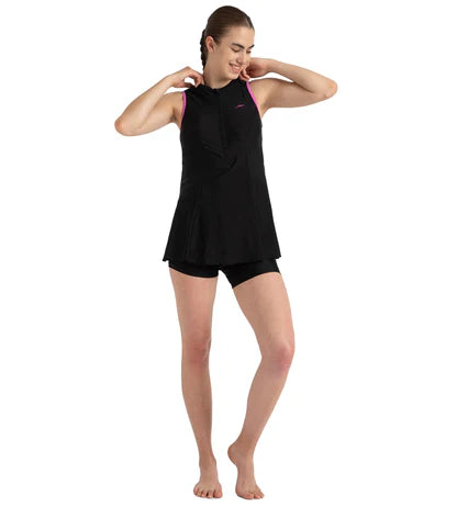 Speedo_Womens_Endurance10_Closedback_Swimdress_Black_Neon_Violet_Full_InstaSport