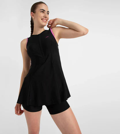 Speedo_Womens_Endurance10_Closedback_Swimdress_Black_Neon_Violet_Main_InstaSport