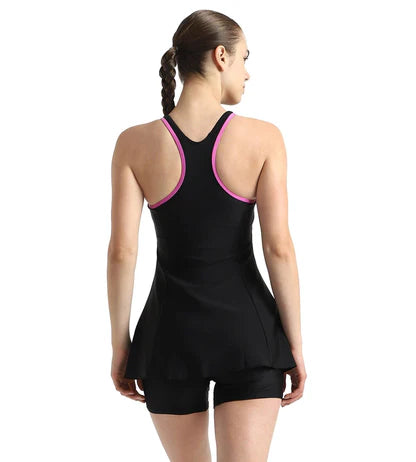 Speedo_Womens_Endurance10_Racerback_Swimdress_Black_Neon_Violet_Back_InstaSport