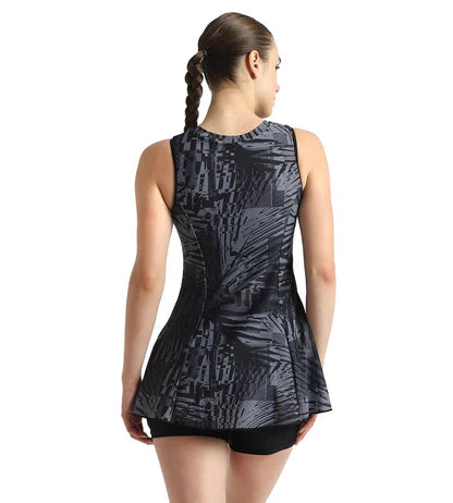 Speedo_Womens_Endurance_10_Printed_Closedback_Swimdress_with_Boyleg_Black_Grey_Lead_Back_InstaSport