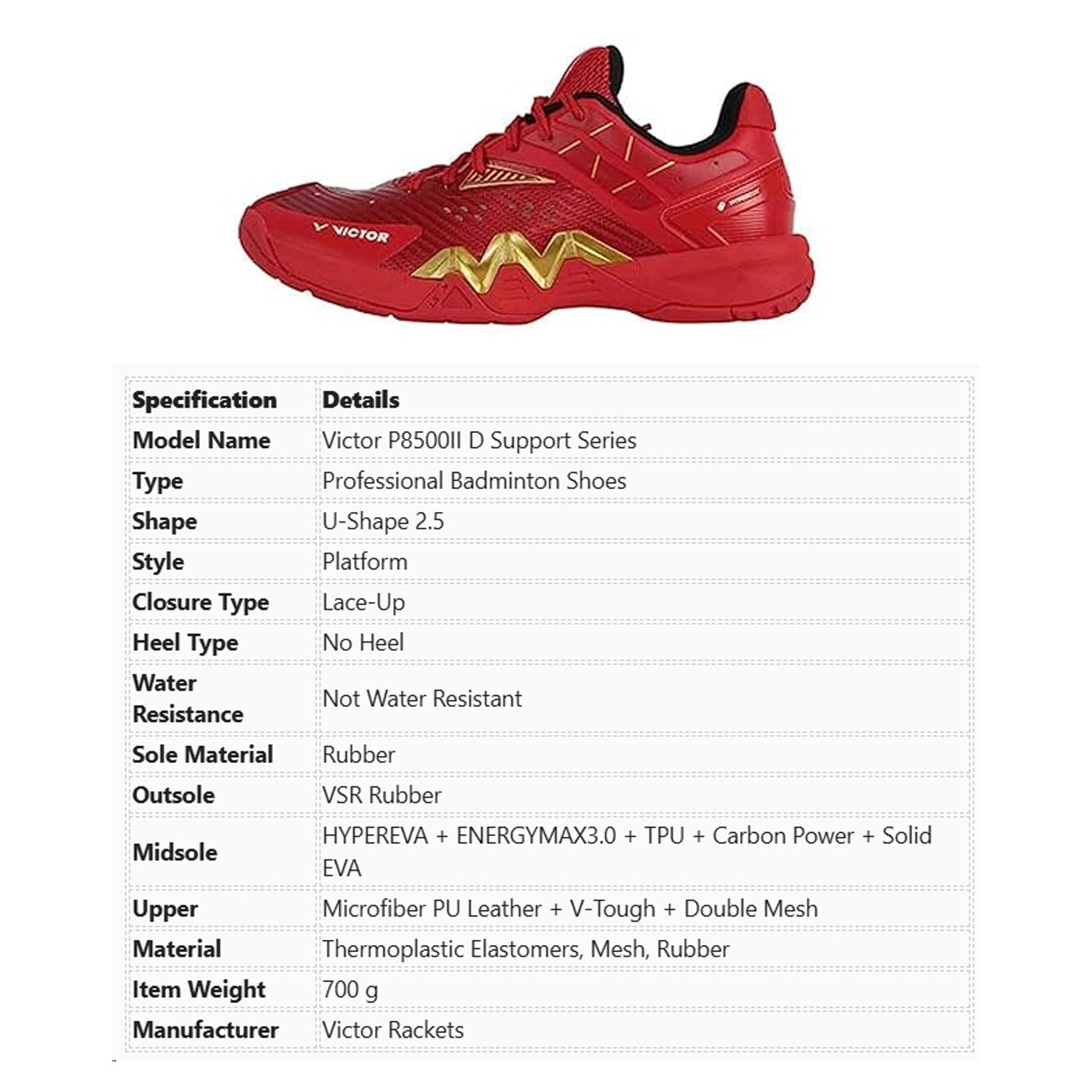 Victor P8500II D Support Series Professional Badminton Shoes U- Shape 2.5