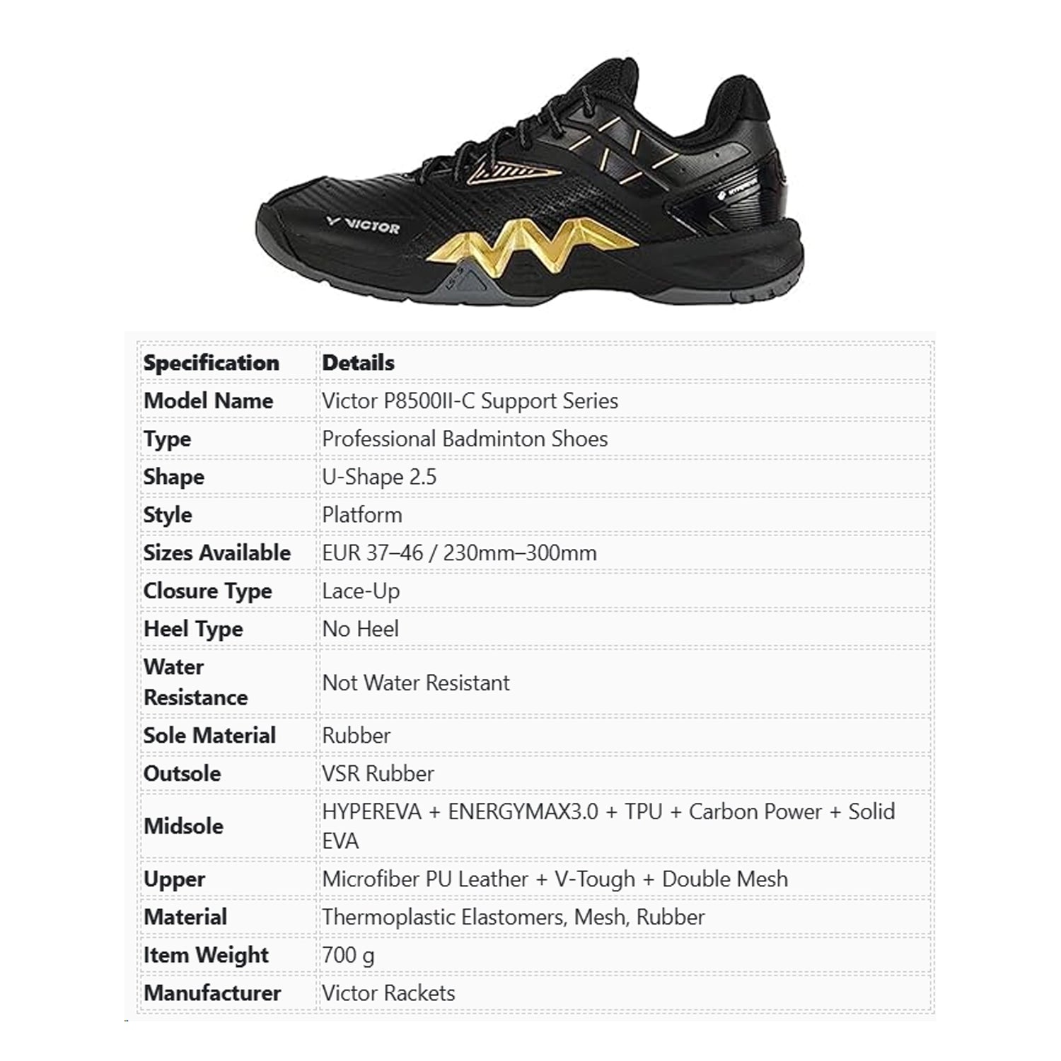 Victor_P8500II-C_Support_Series_Professional_Badminton_Shoes_Black_Details_Instasport