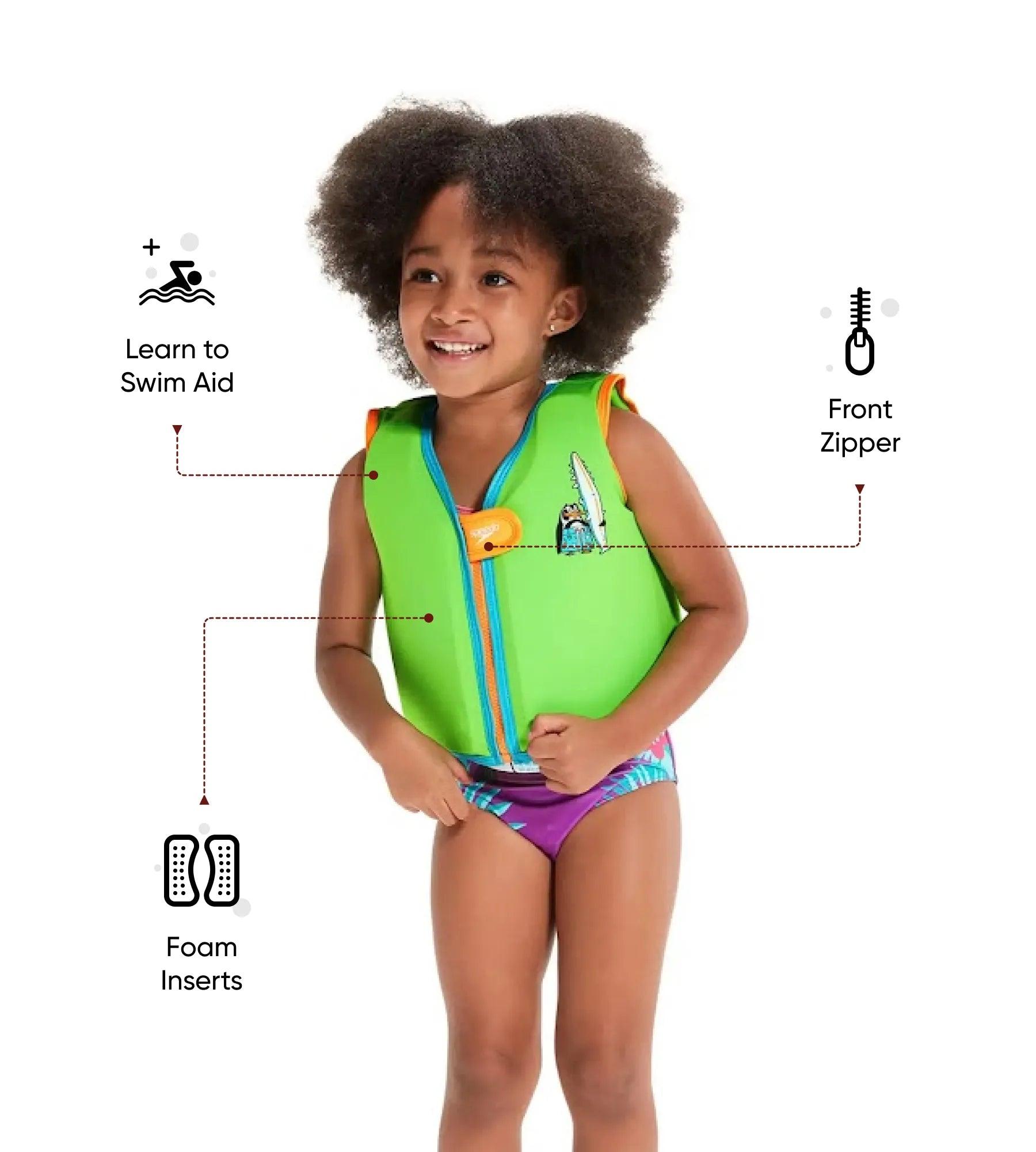 Speedo Chima Penguin Print Swim Confidence Float Vest For Tot's - Green & Blue - Float Vest | Speedo | InstaSport