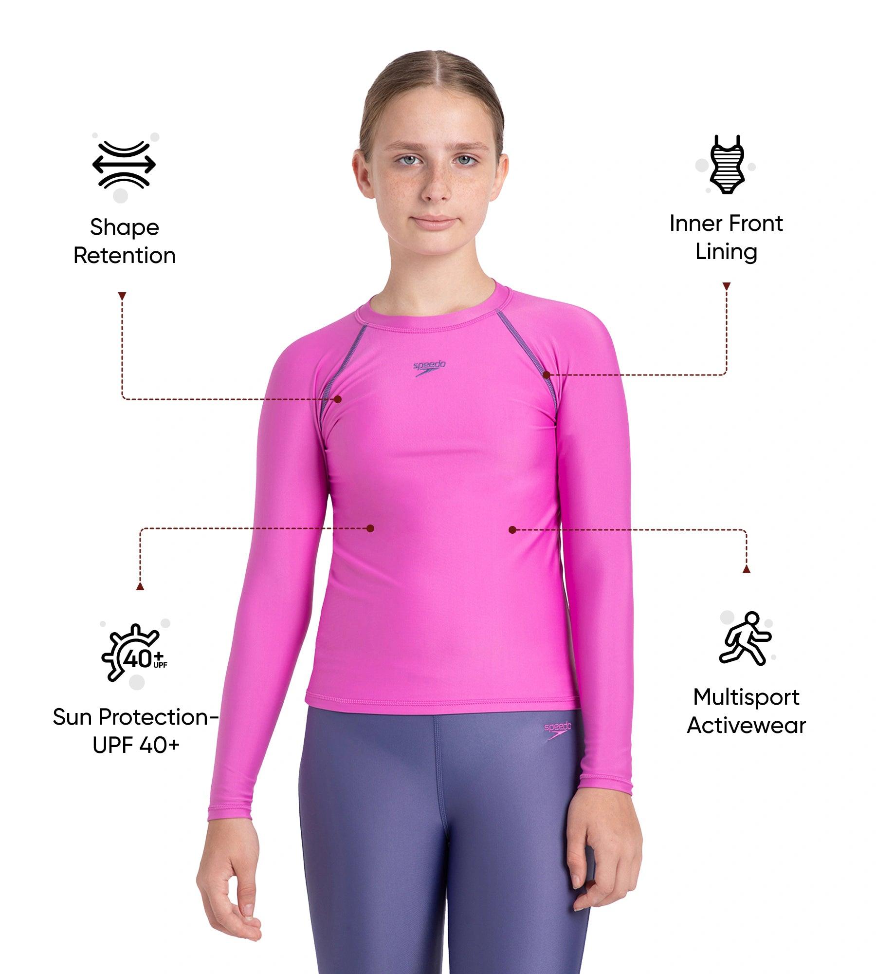Speedo Girl's Endura Brite Long Sleeve Suntop - Neon Violet & Hapuna Blue - Suntops | Speedo | InstaSport