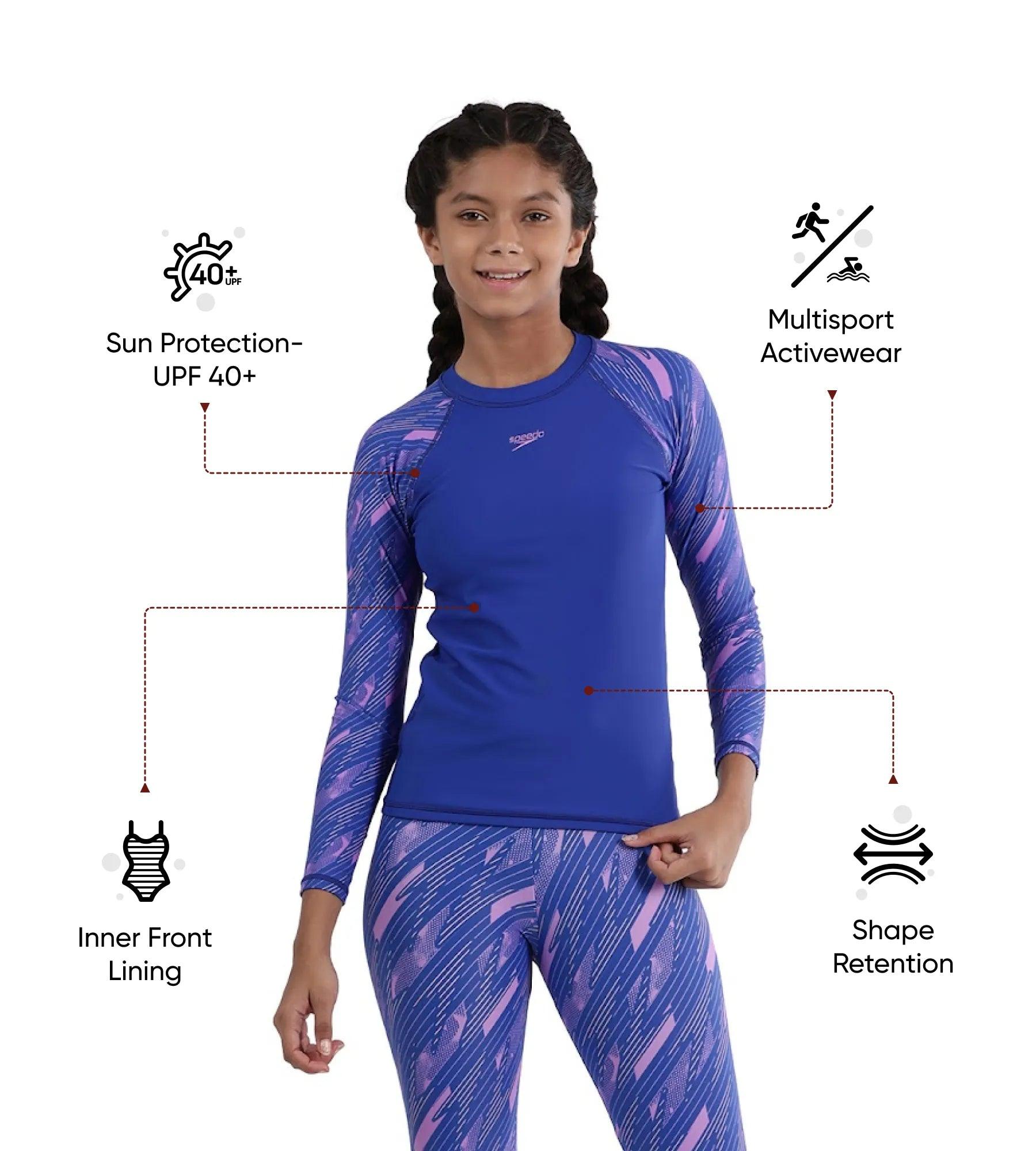 Speedo Girl's Endurance 10 Hyperboom Long Sleeve Suntop - True Cobalt & Sweet Purple - Suntops | Speedo | InstaSport