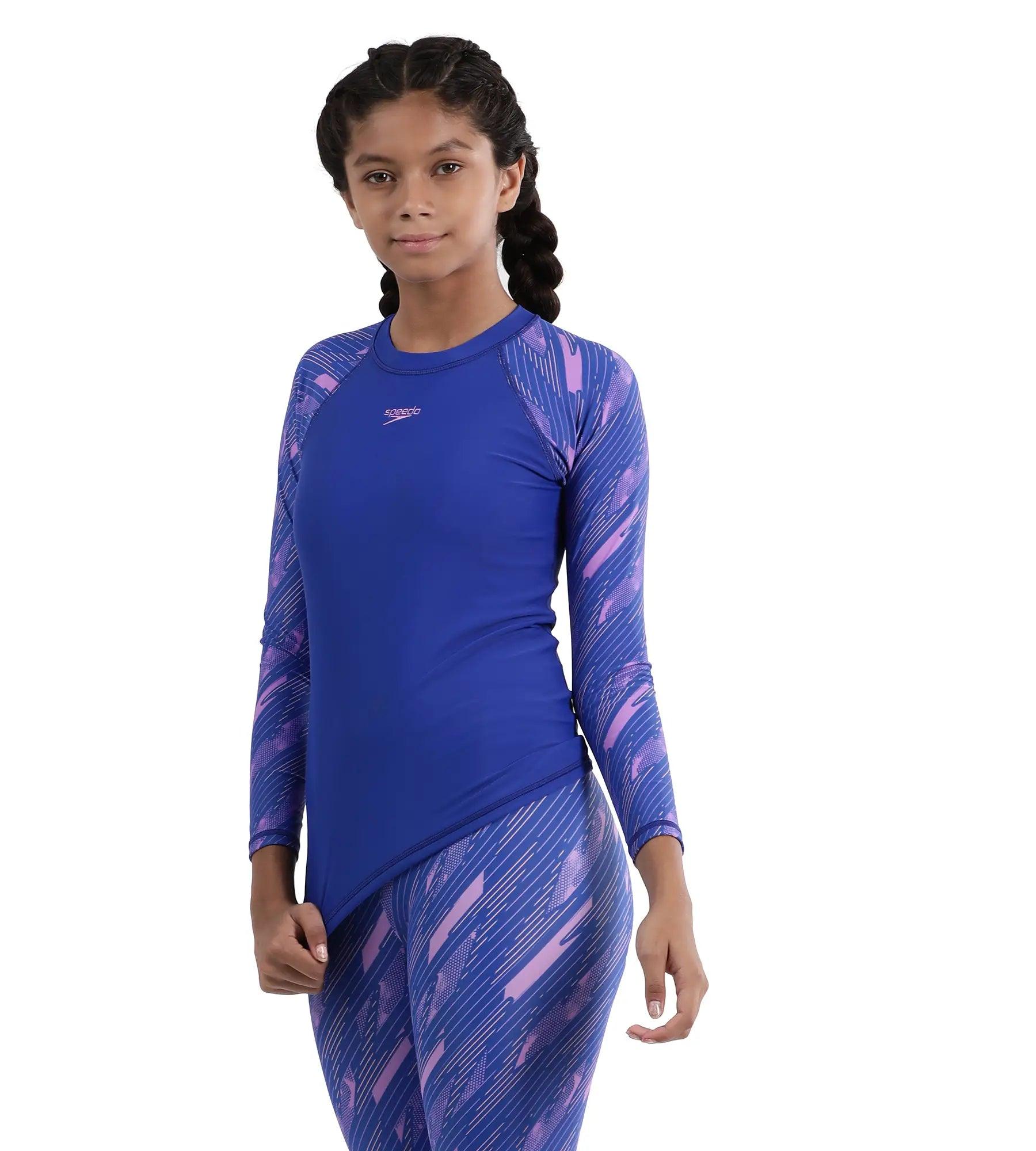 Speedo Girl's Endurance 10 Hyperboom Long Sleeve Suntop - True Cobalt & Sweet Purple - Suntops | Speedo | InstaSport