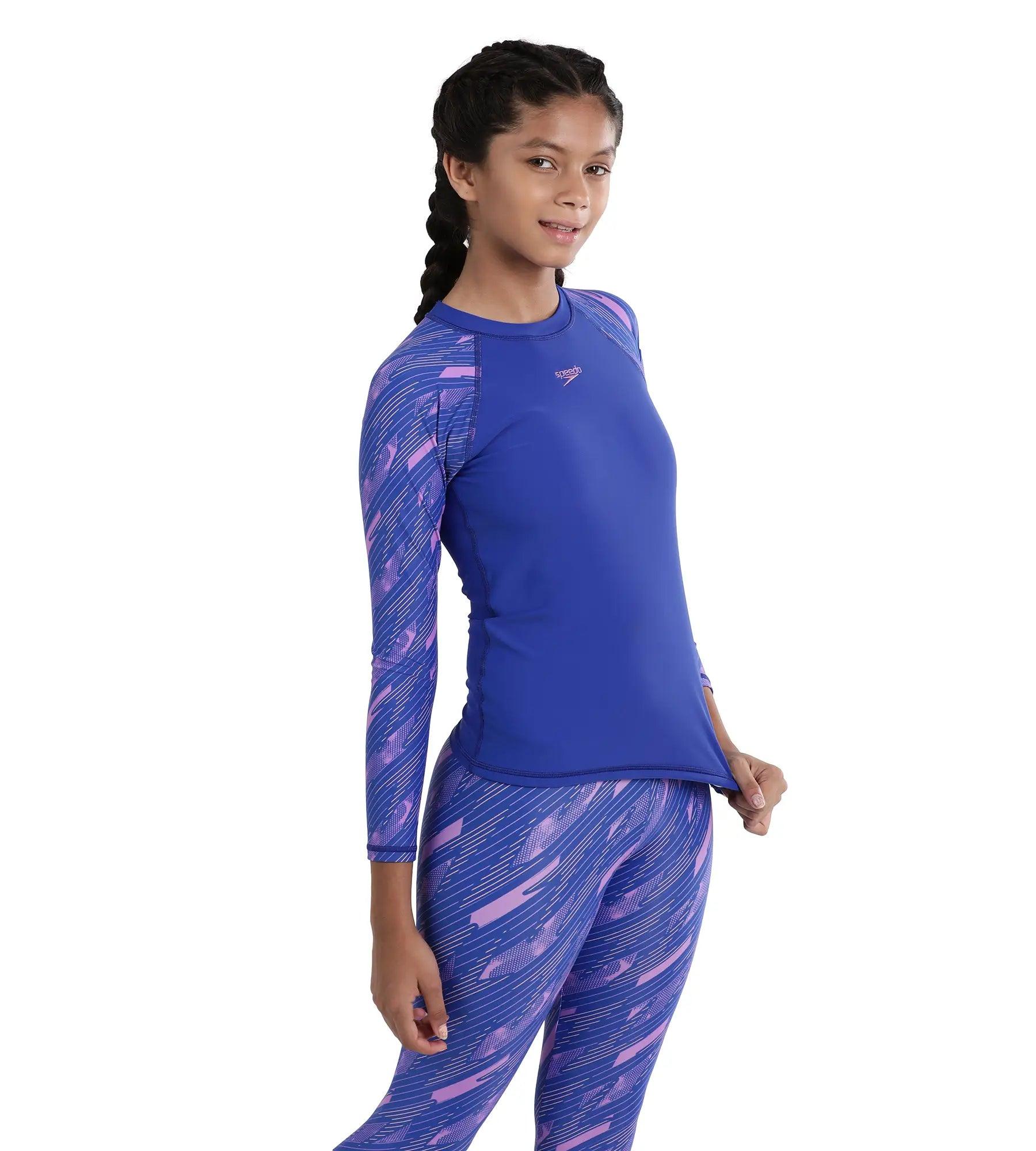 Speedo Girl's Endurance 10 Hyperboom Long Sleeve Suntop - True Cobalt & Sweet Purple - Suntops | Speedo | InstaSport